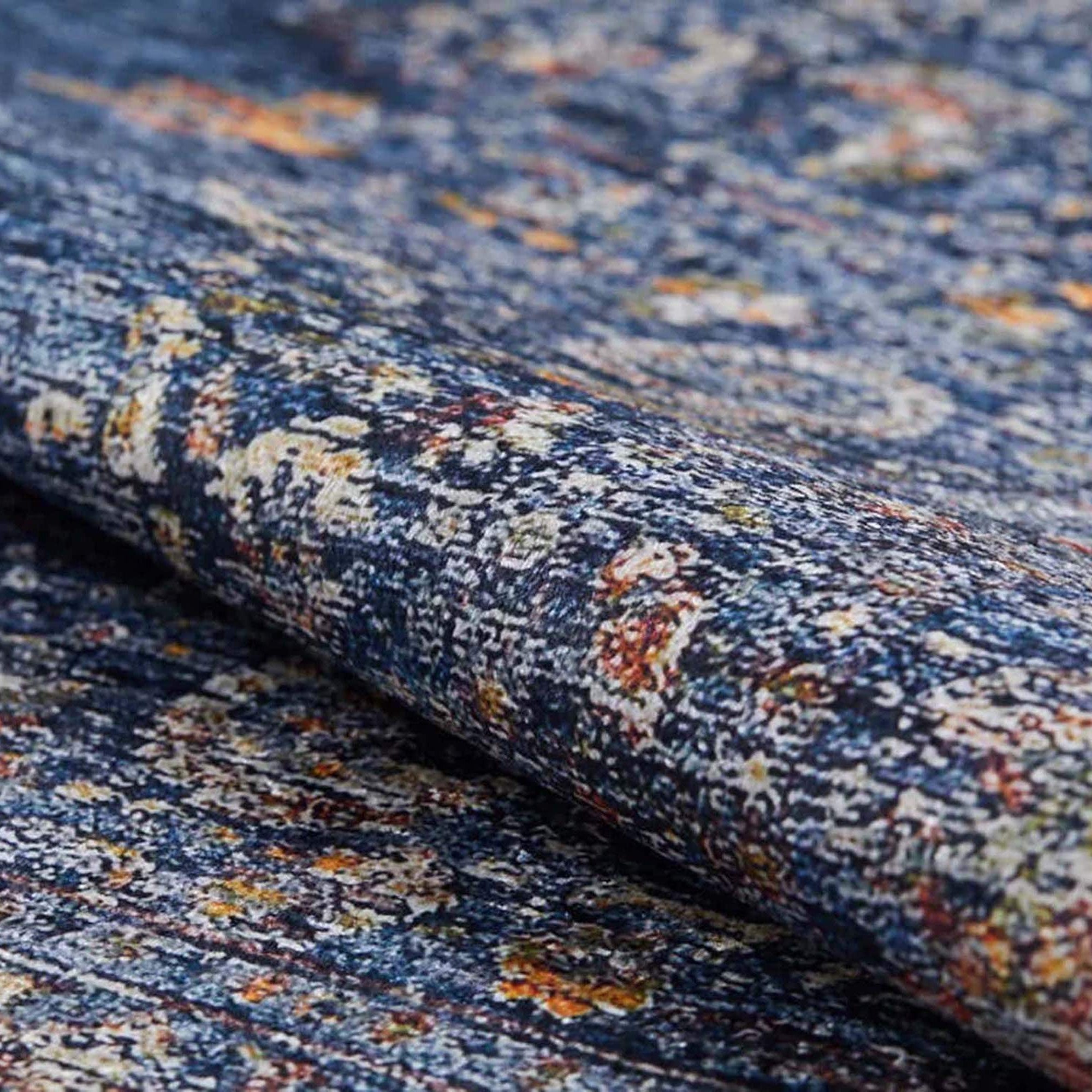 Sira Turkish Navy Blue Beige Vintage Rug