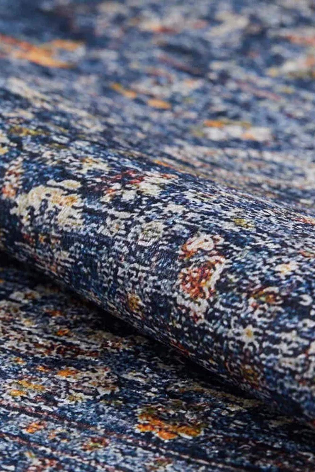 Sira Turkish Navy Blue Beige Vintage Rug