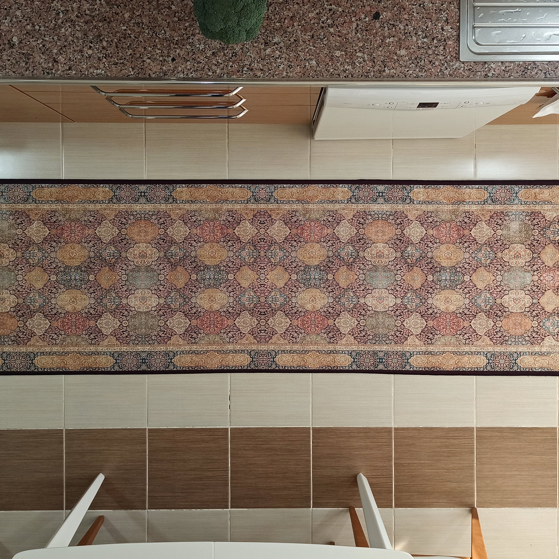 Sirap Runner Turkish Distressed Claret Red Beige Gold Runner