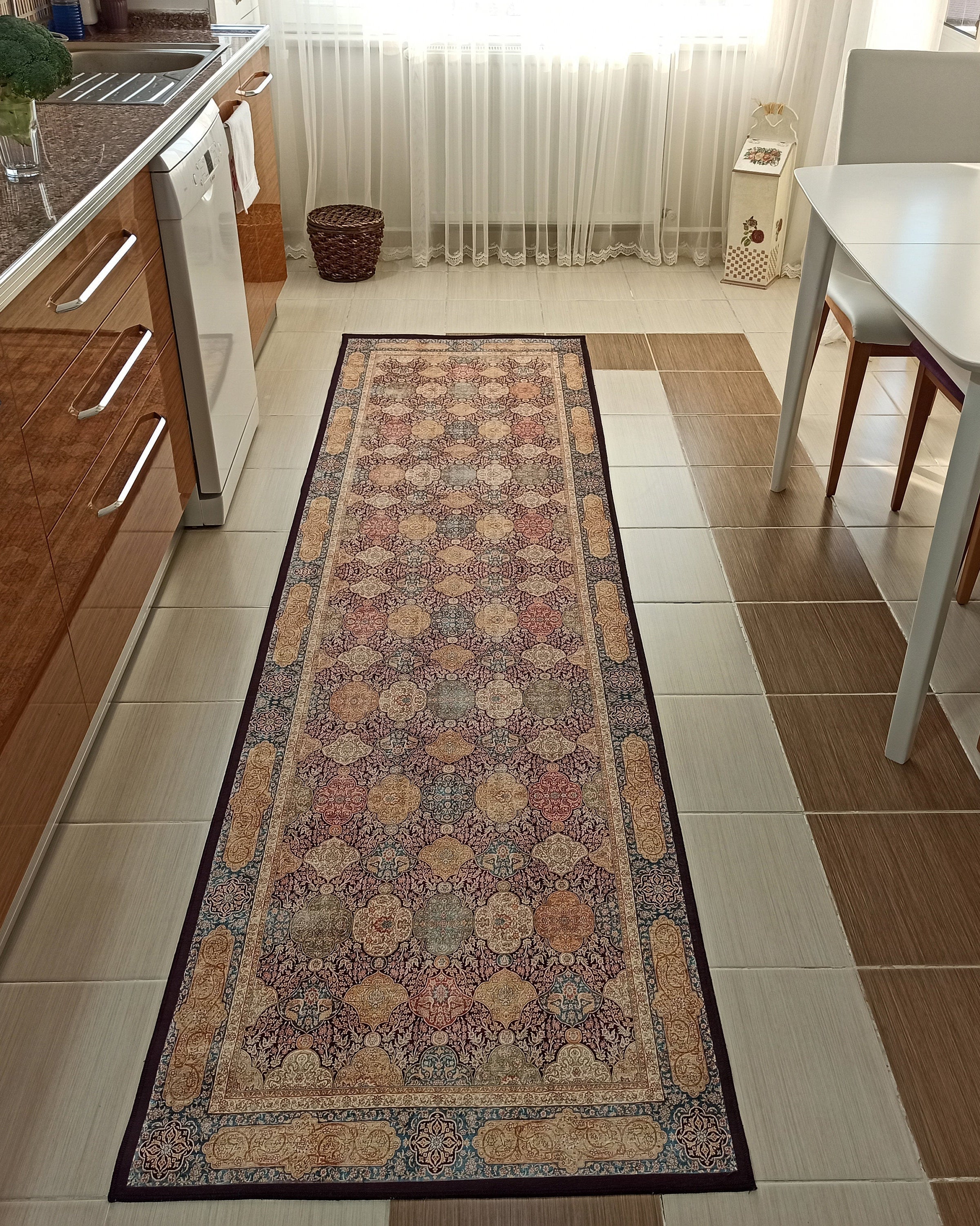 Sirap Runner Turkish Distressed Claret Red Beige Gold Runner