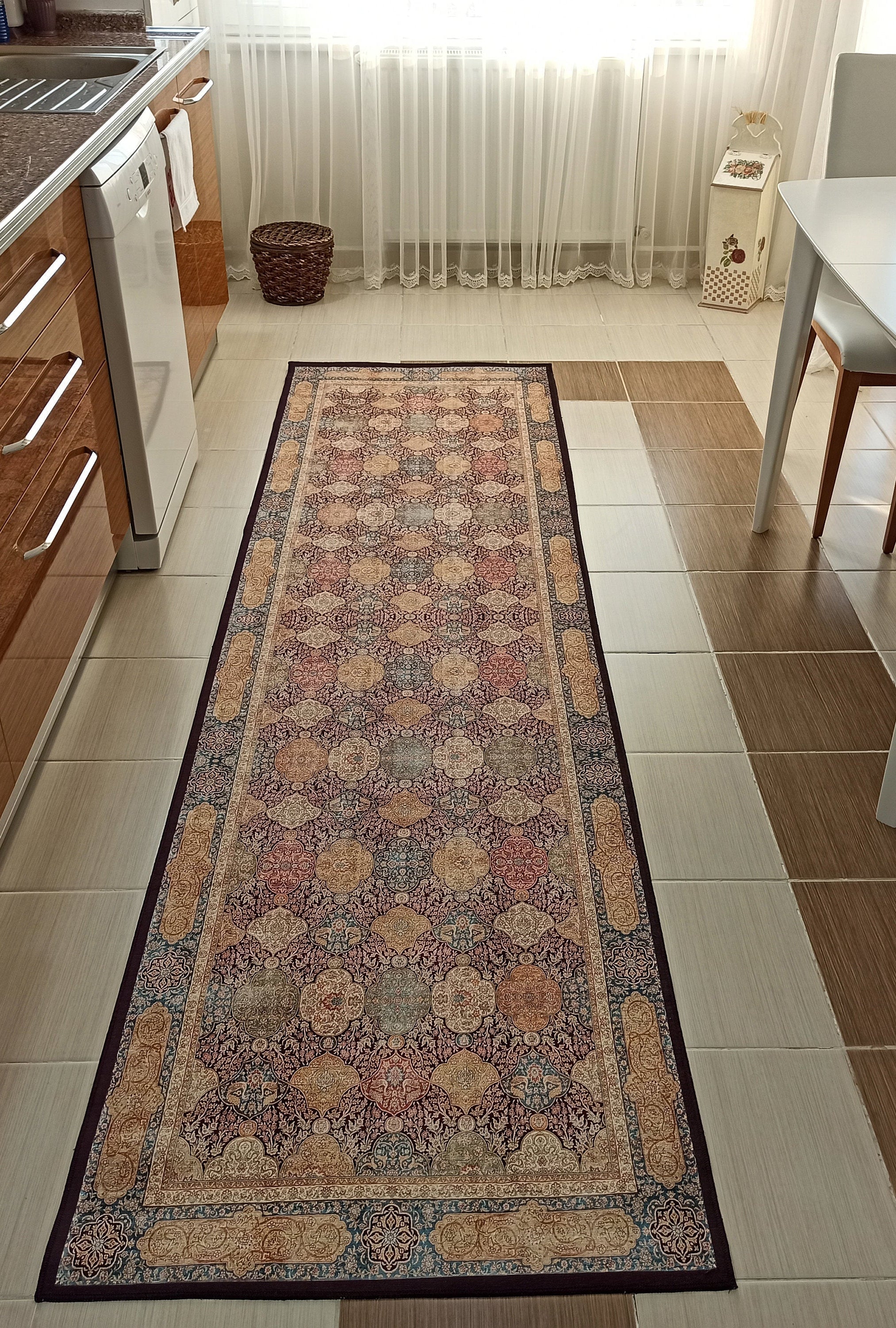 Sirap Runner Turkish Distressed Claret Red Beige Gold Runner