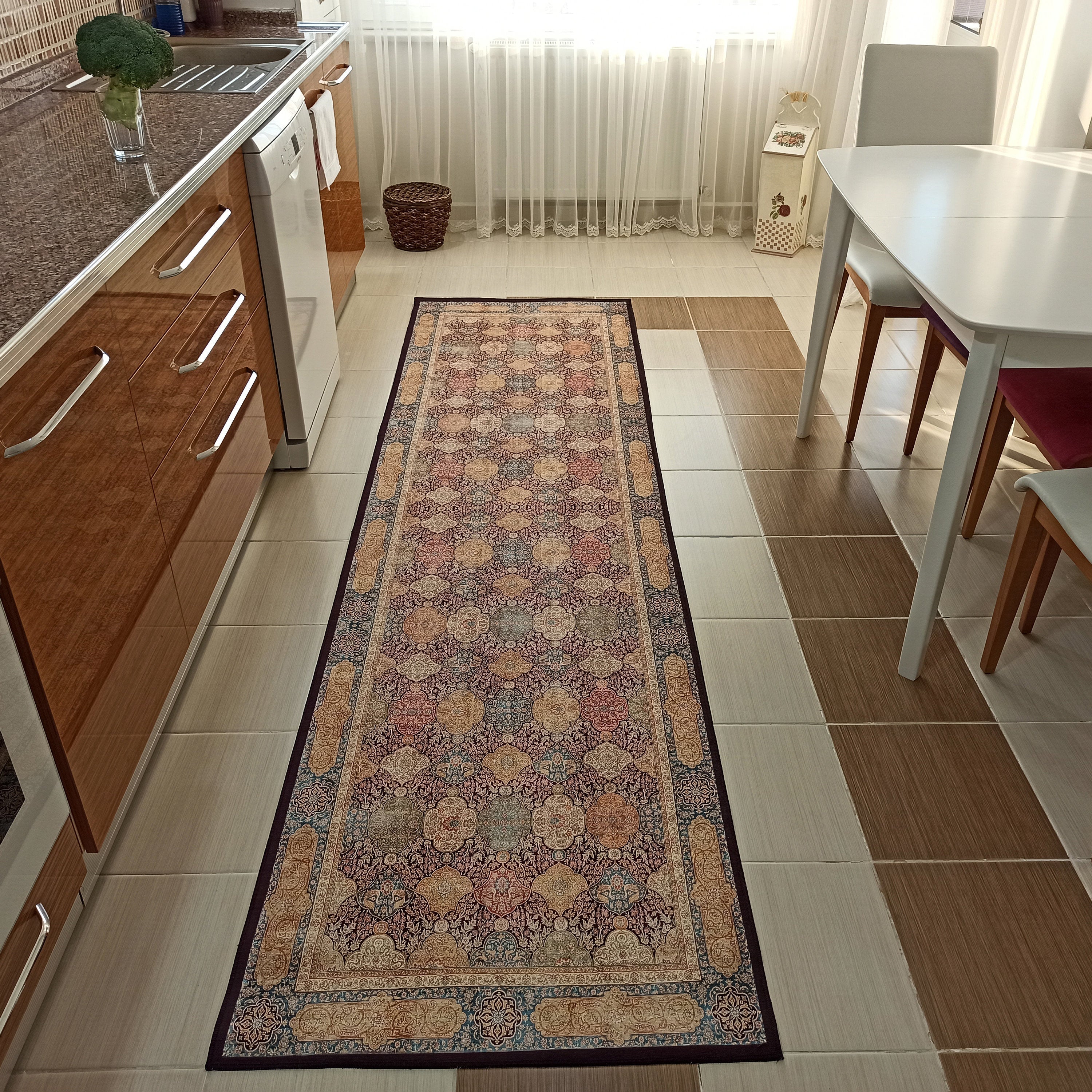 Sirap Runner Turkish Distressed Claret Red Beige Gold Runner