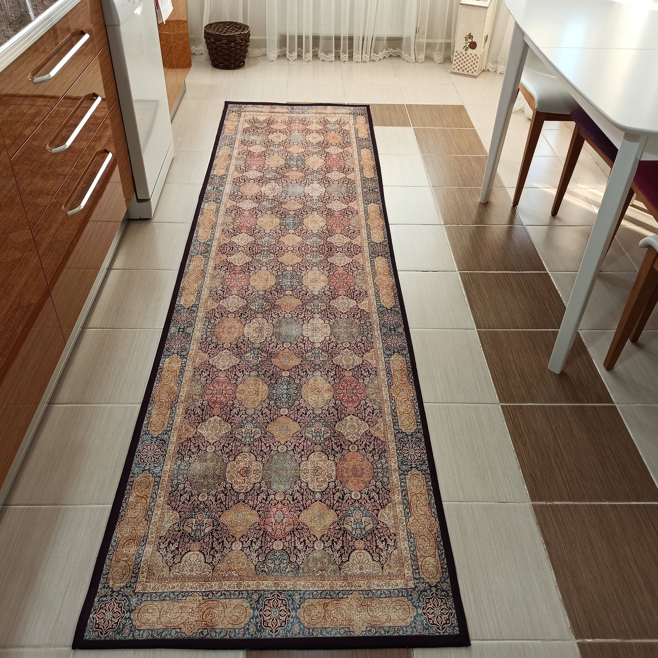 Sirap Runner Turkish Distressed Claret Red Beige Gold Runner