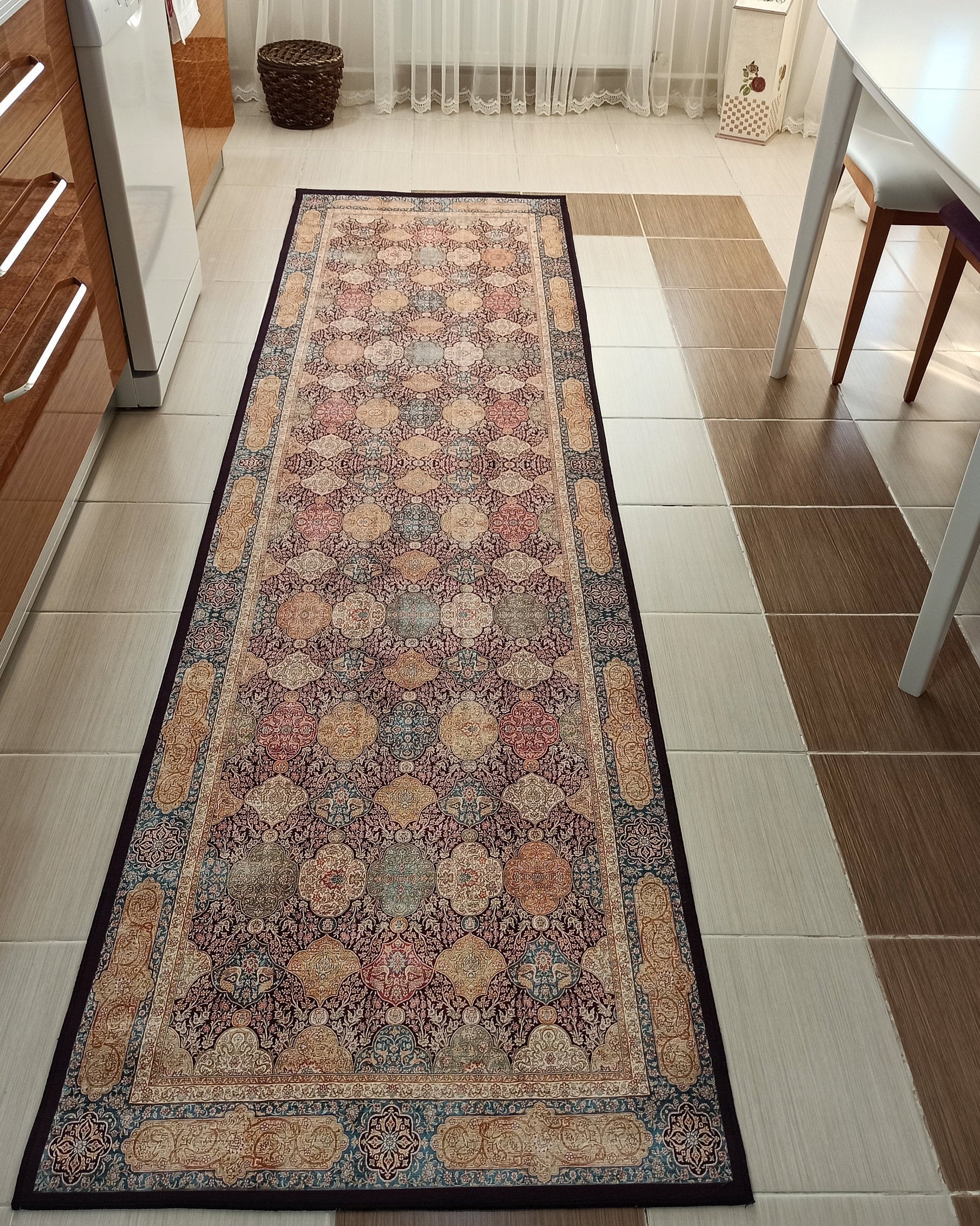 Sirap Runner Turkish Distressed Claret Red Beige Gold Runner