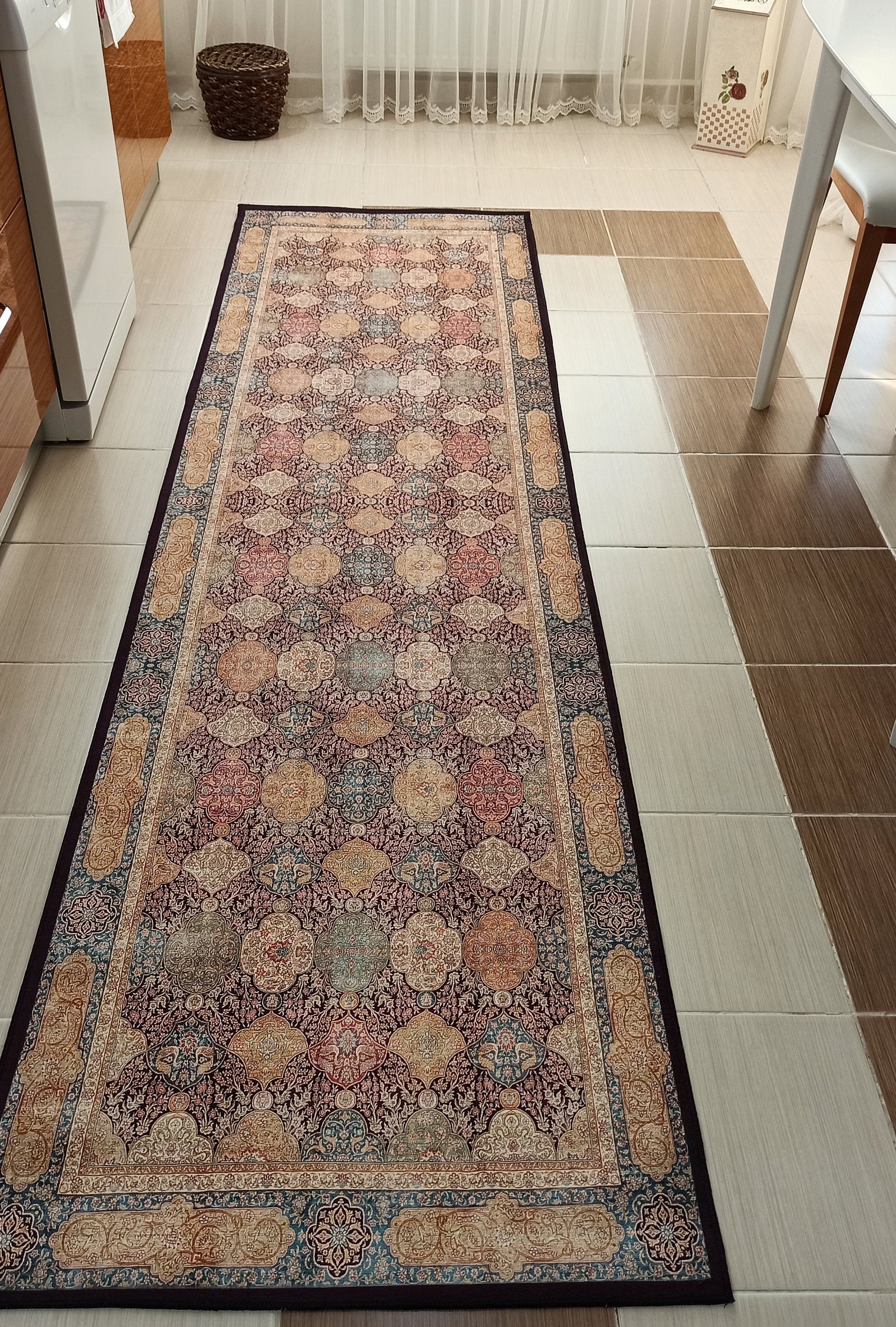 Sirap Runner Turkish Distressed Claret Red Beige Gold Runner