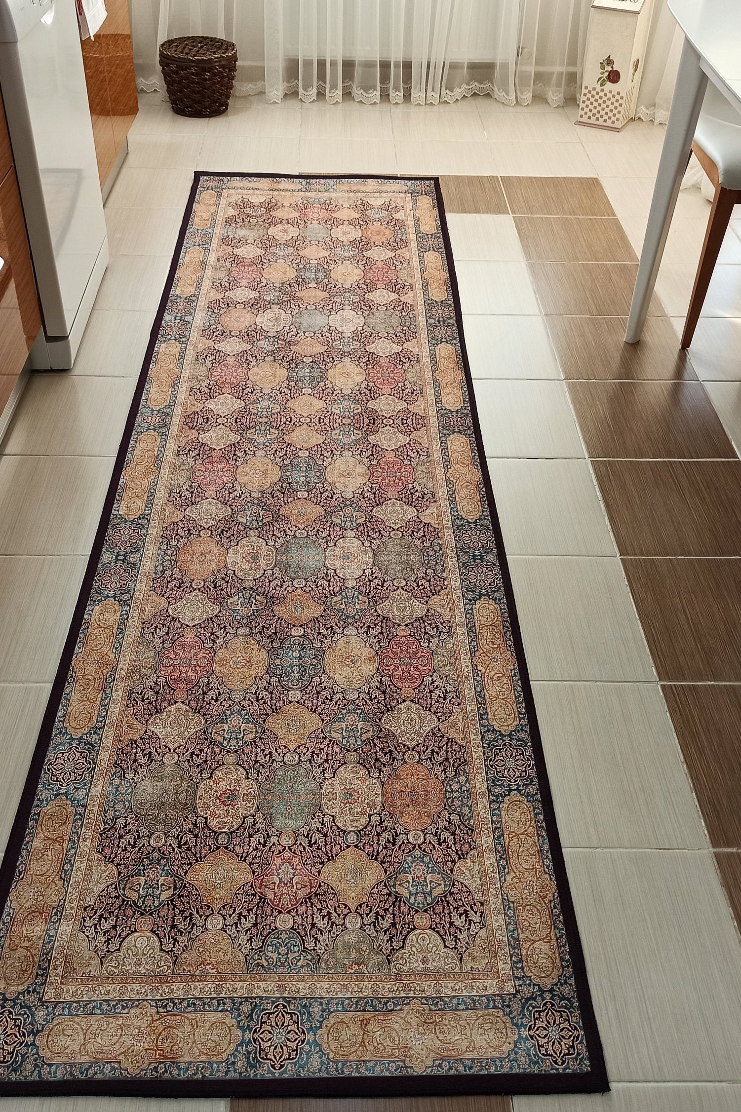 Sirap Runner Turkish Distressed Claret Red Beige Gold Runner