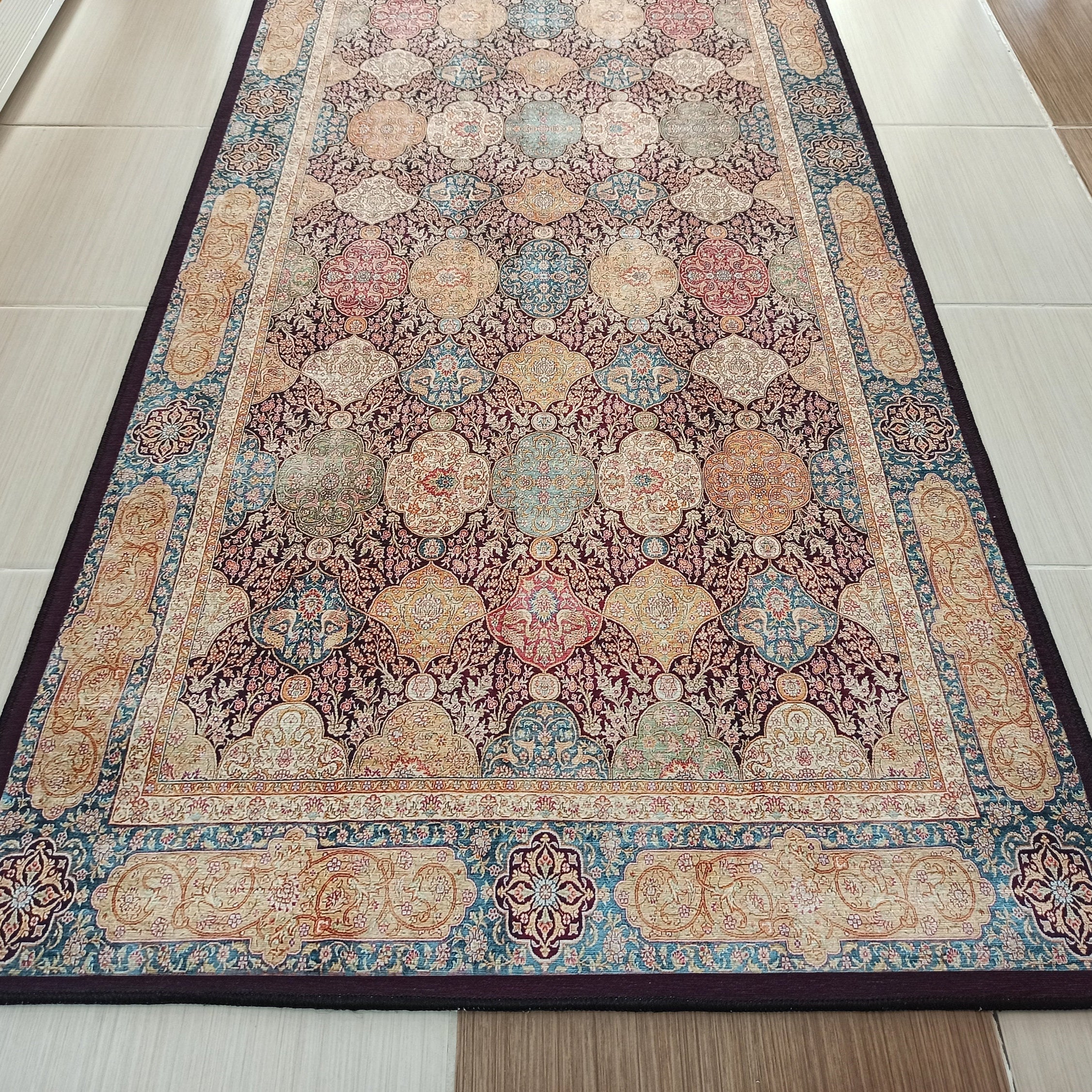 Sirap Runner Turkish Distressed Claret Red Beige Gold Runner