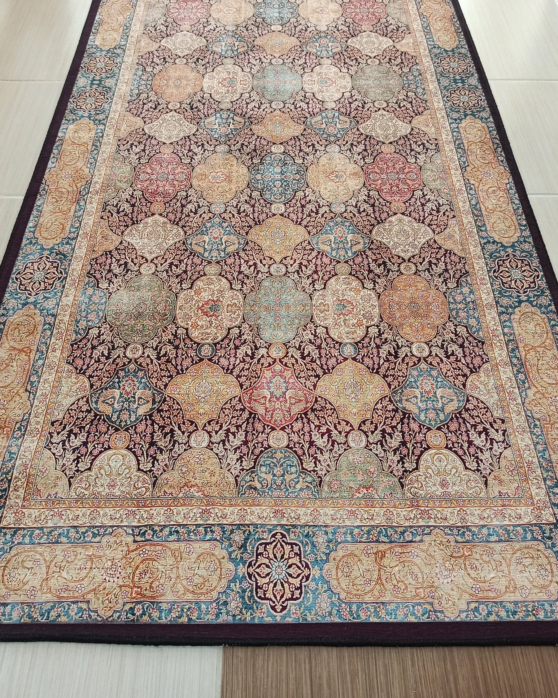 Sirap Runner Turkish Distressed Claret Red Beige Gold Runner