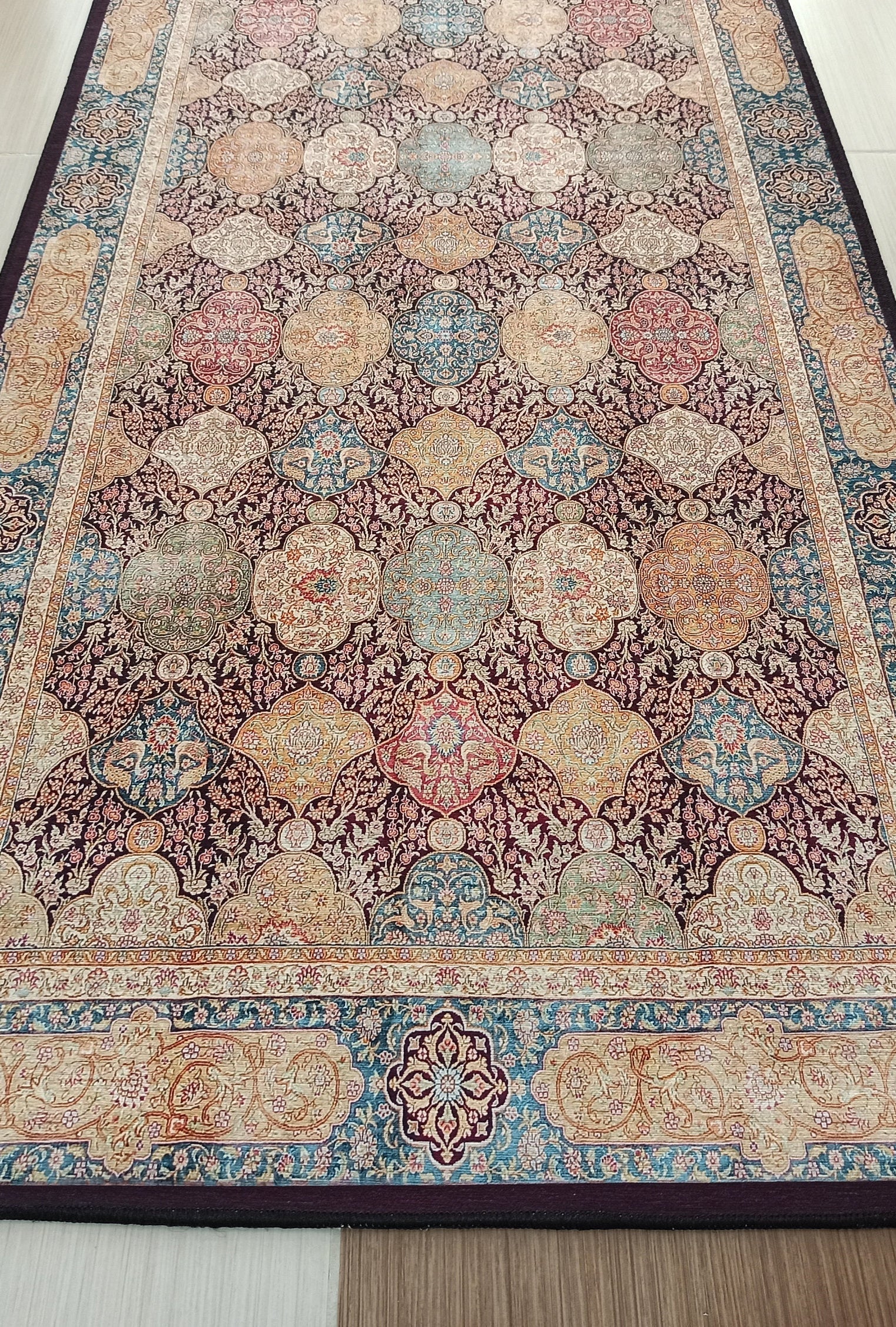 Sirap Runner Turkish Distressed Claret Red Beige Gold Runner