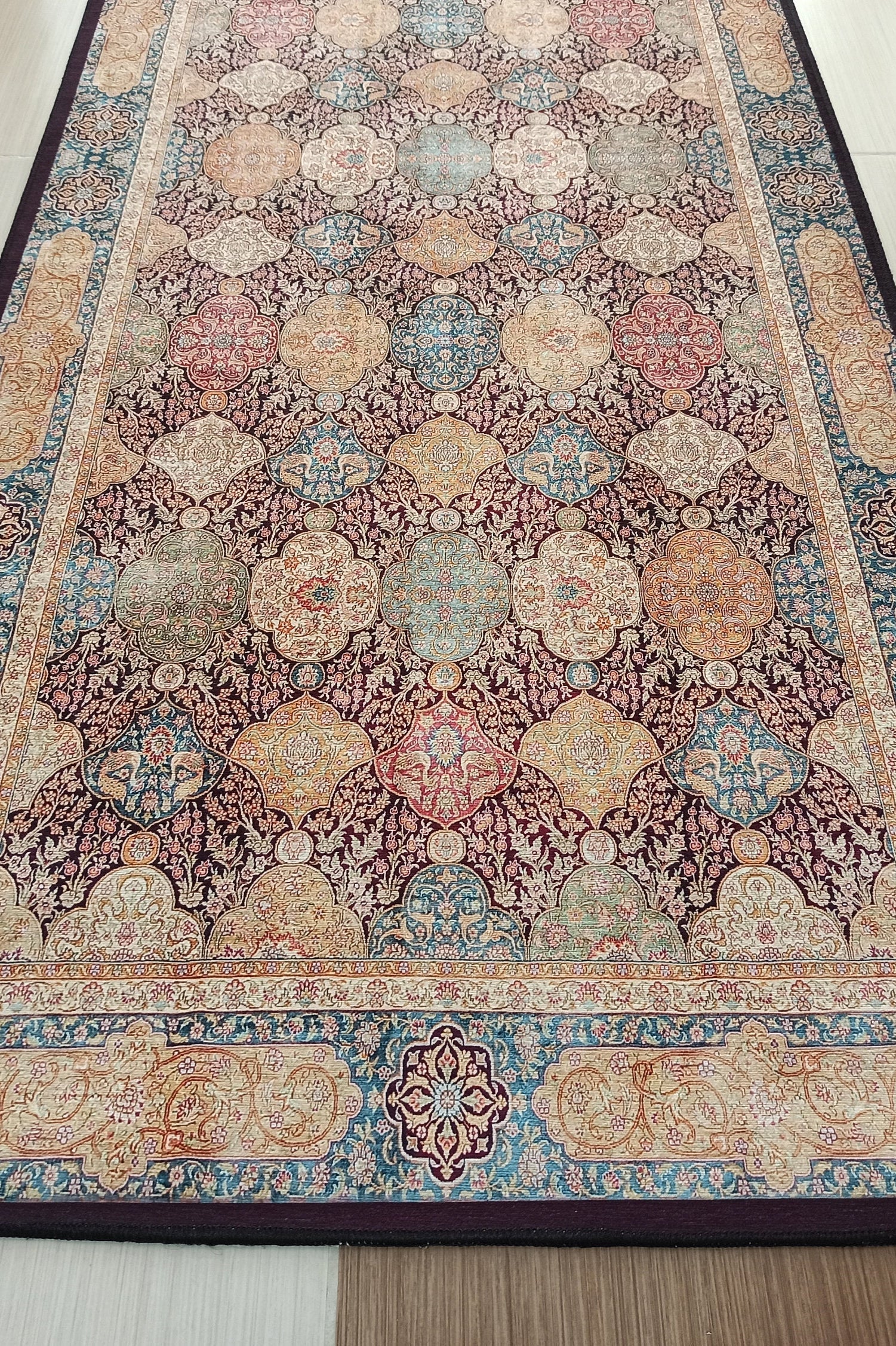 Sirap Runner Turkish Distressed Claret Red Beige Gold Runner