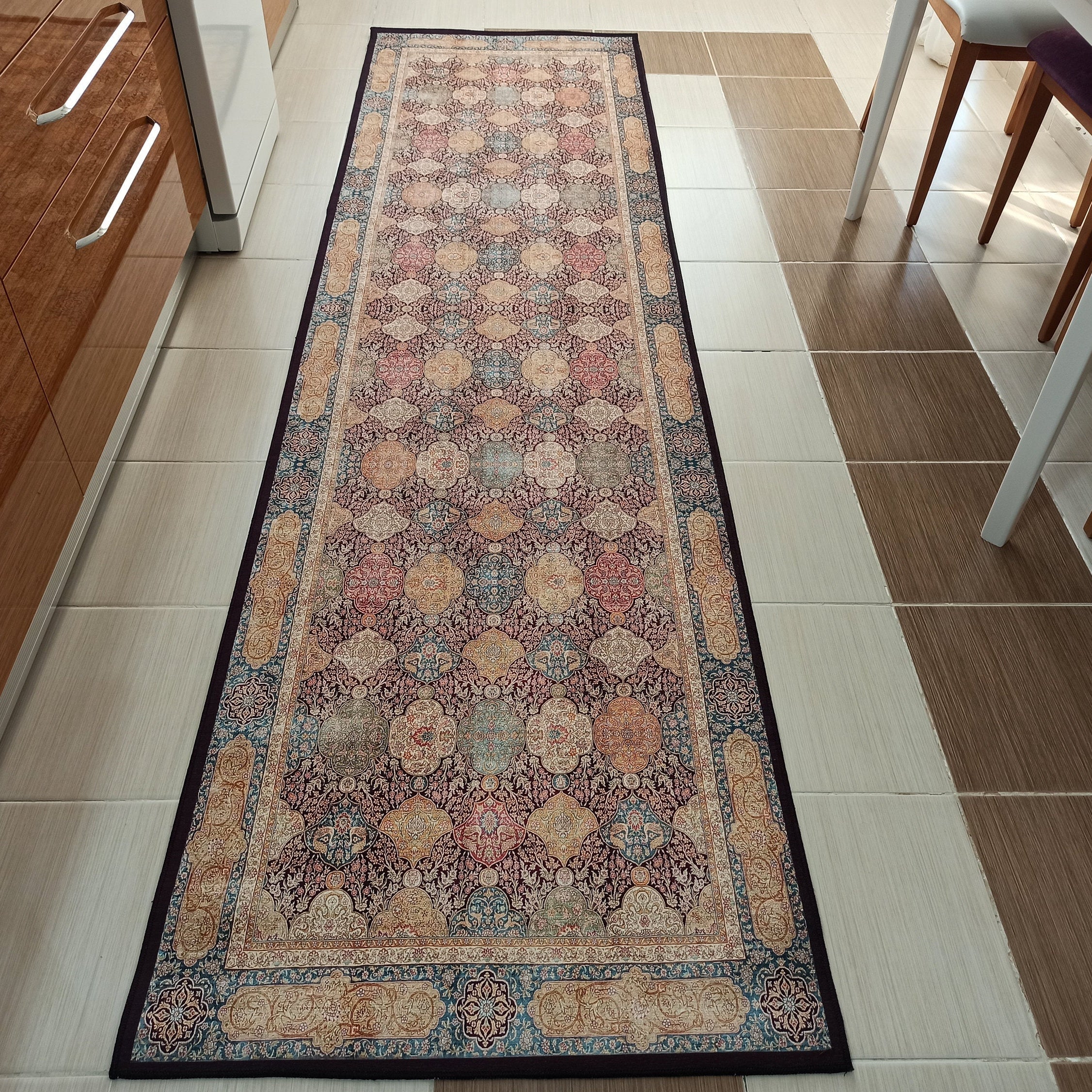 Sirap Runner Turkish Distressed Claret Red Beige Gold Runner