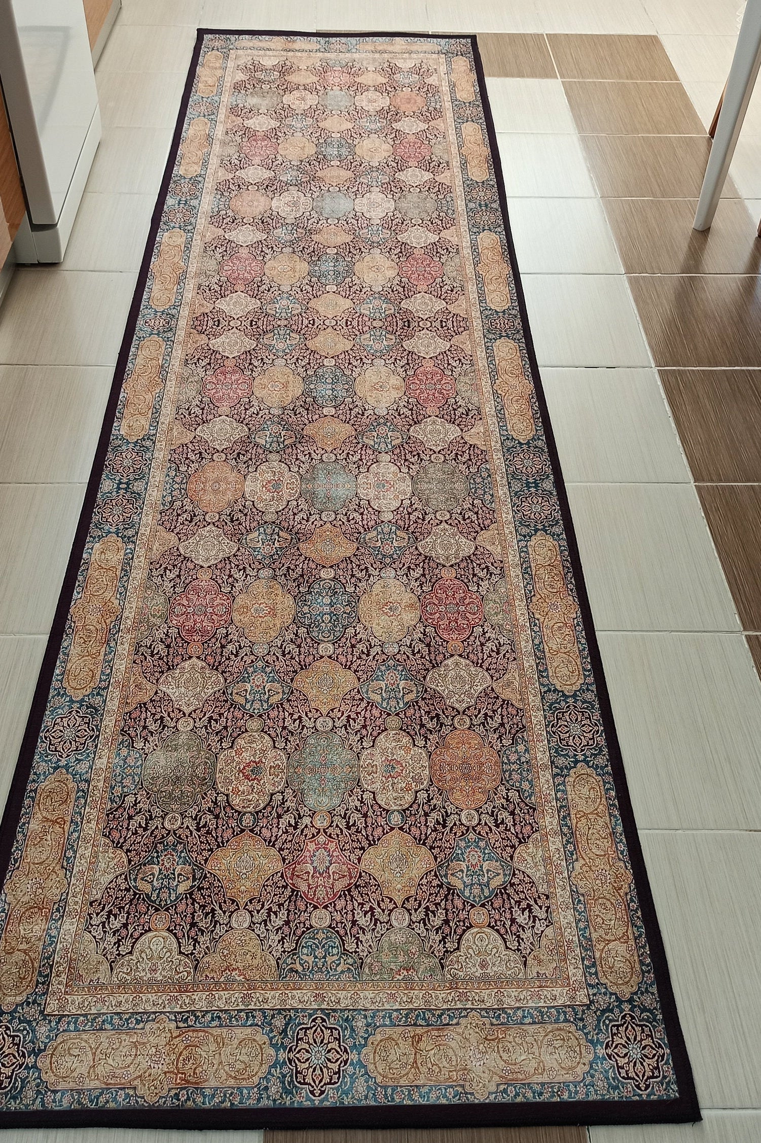 Sirap Runner Turkish Distressed Claret Red Beige Gold Runner