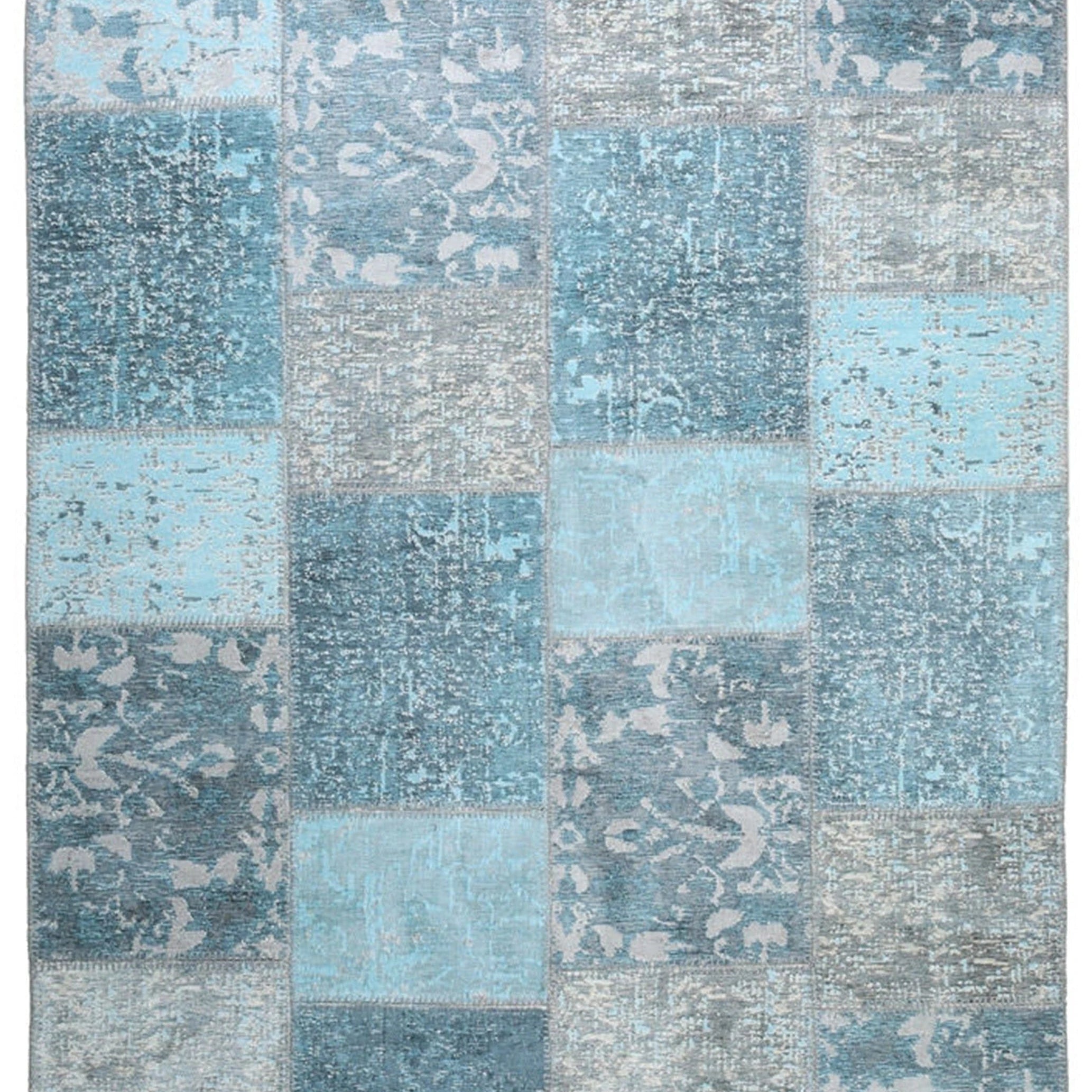 Skyla Light Sky Blue Patchwork Vintage Rug