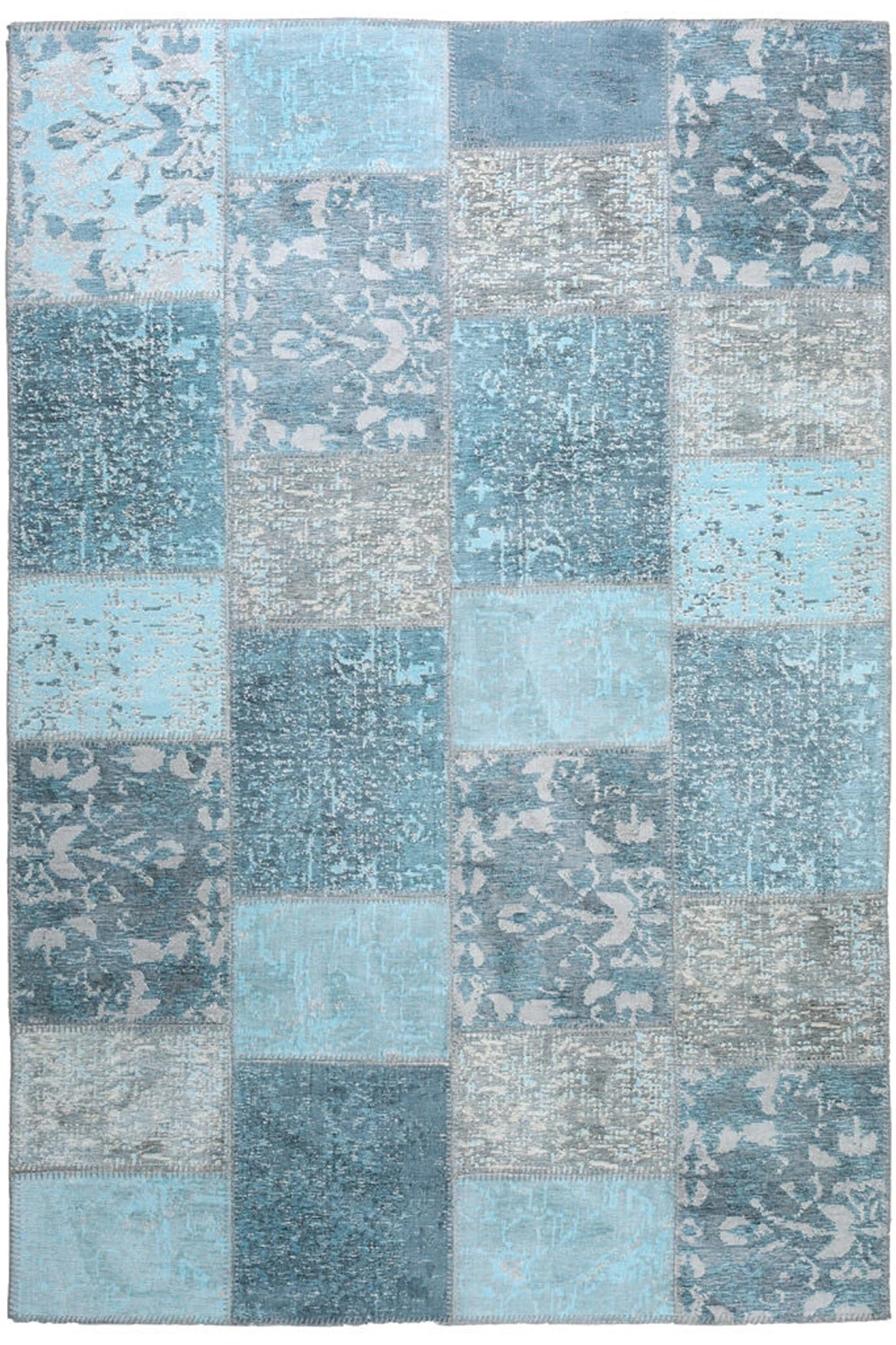 Skyla Light Sky Blue Patchwork Vintage Rug