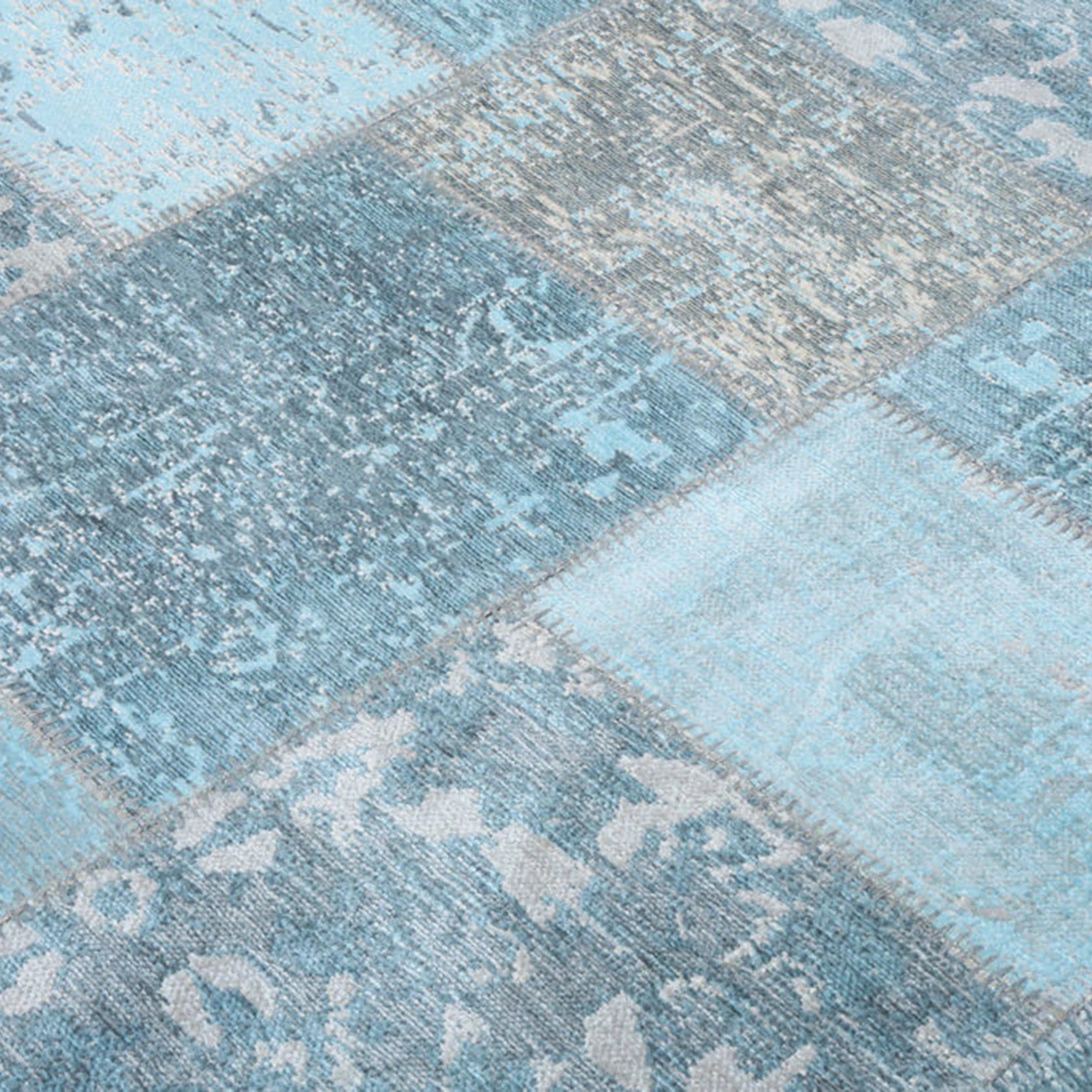 Skyla Light Sky Blue Patchwork Vintage Rug