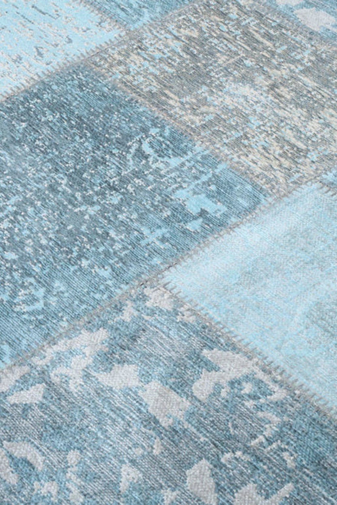Skyla Light Sky Blue Patchwork Vintage Rug