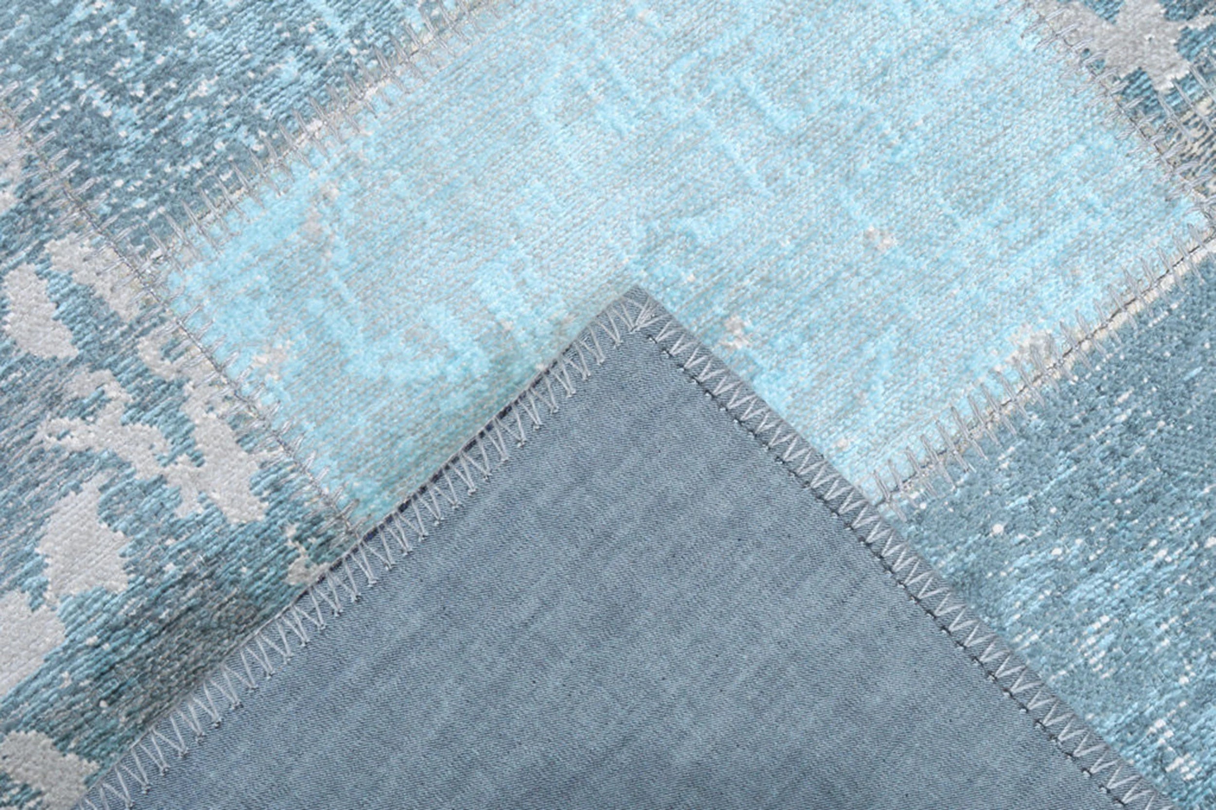 Skyla Light Sky Blue Patchwork Vintage Rug