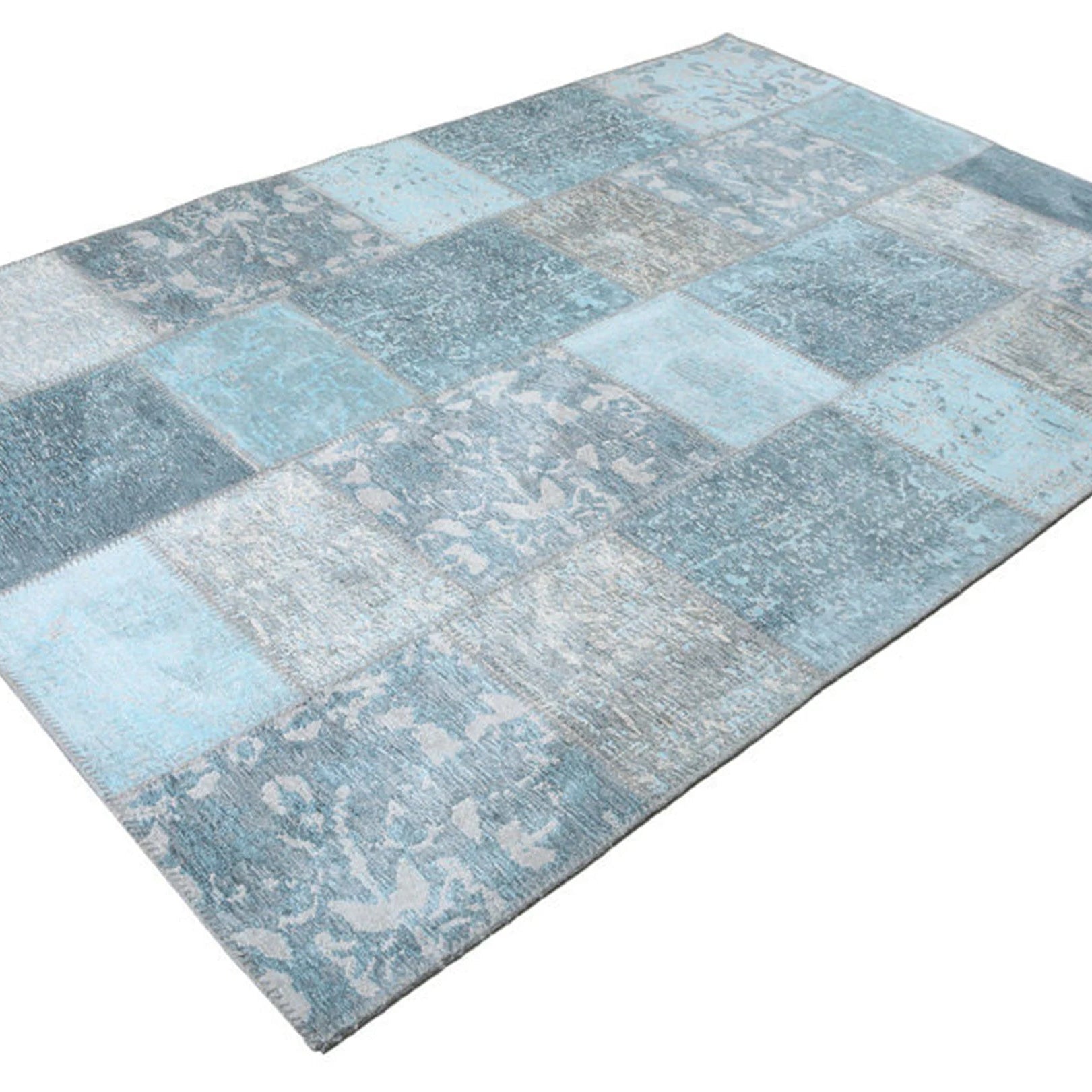Skyla Light Sky Blue Patchwork Vintage Rug