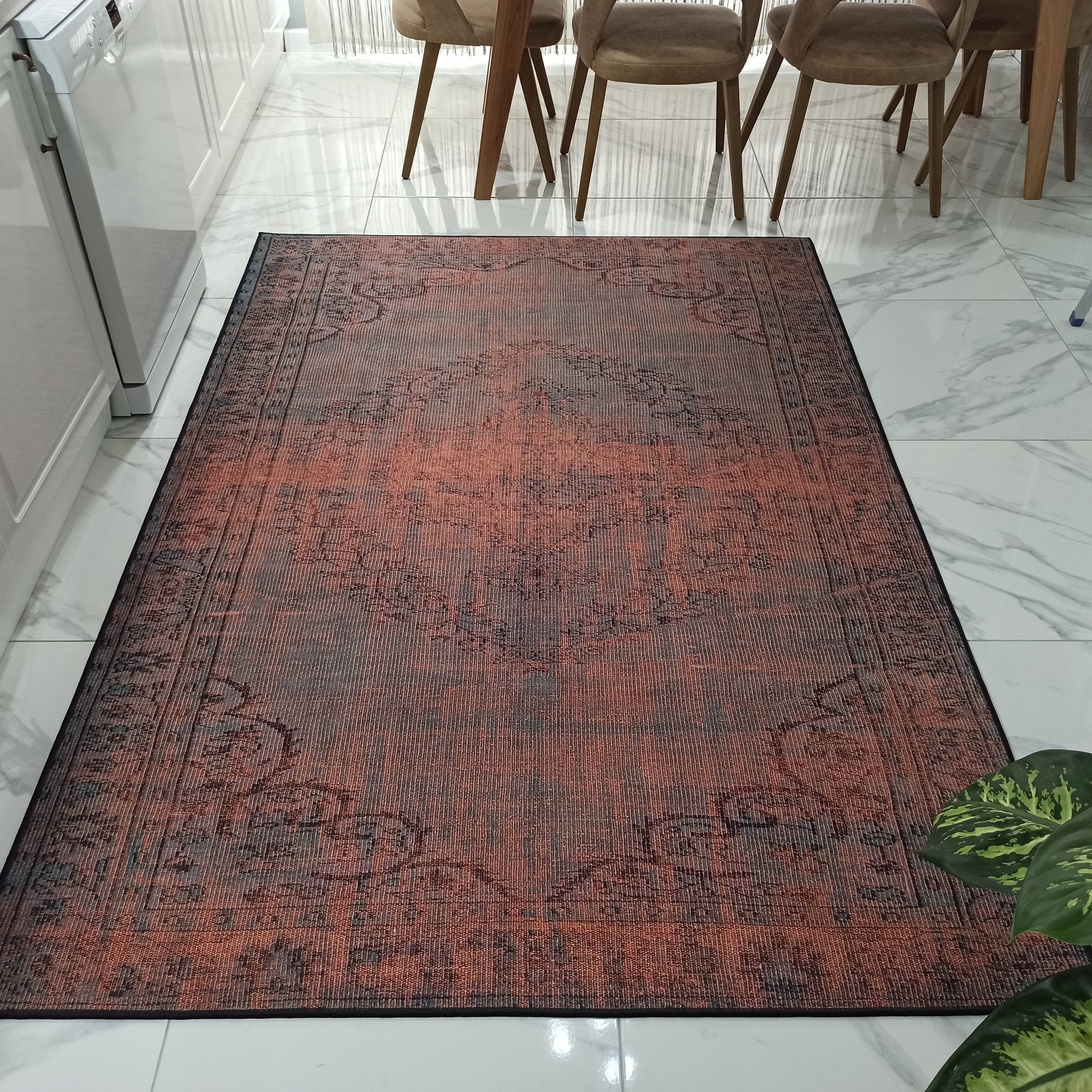 Sofya Rug Oriental Orange Dark Gray Rug