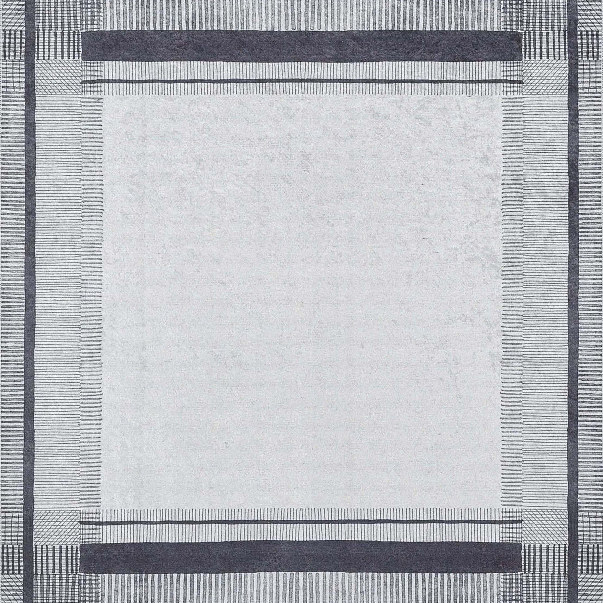 Solla Solid Beige Gray Rug Striped Border Rug