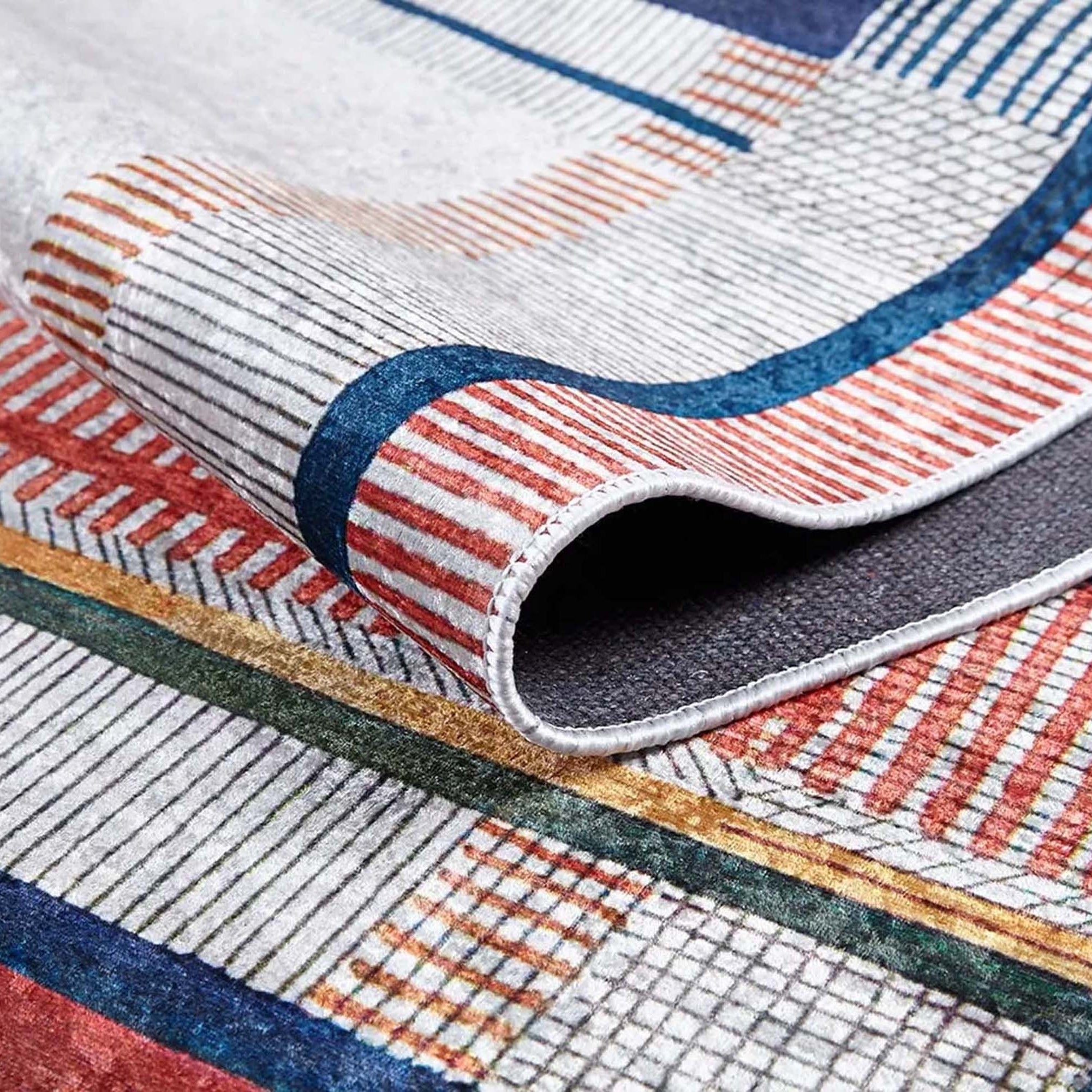 Solla Solid Beige Gray Rug Striped Border Rug