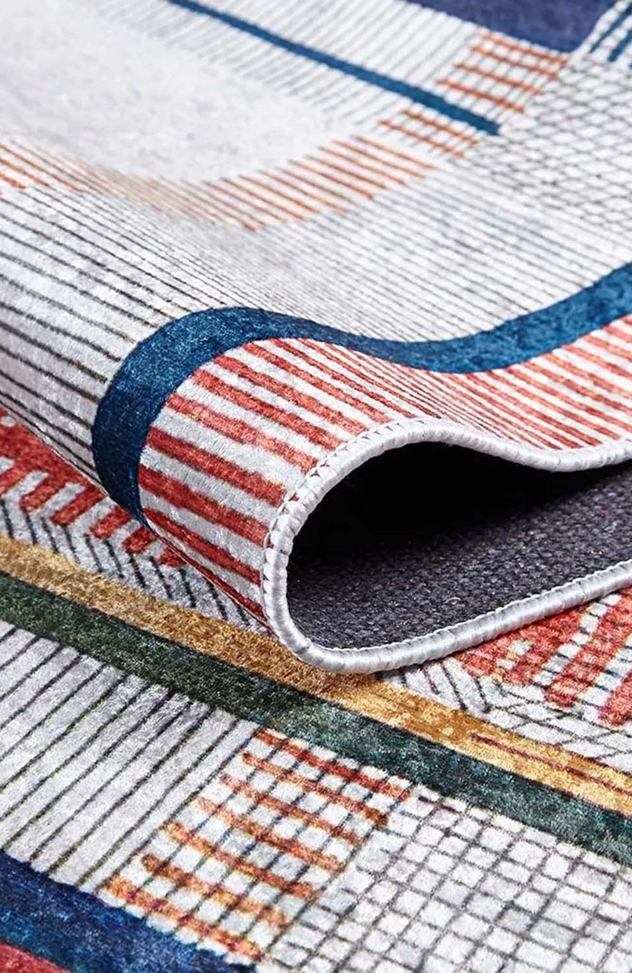 Solla Solid Beige Gray Rug Striped Border Rug