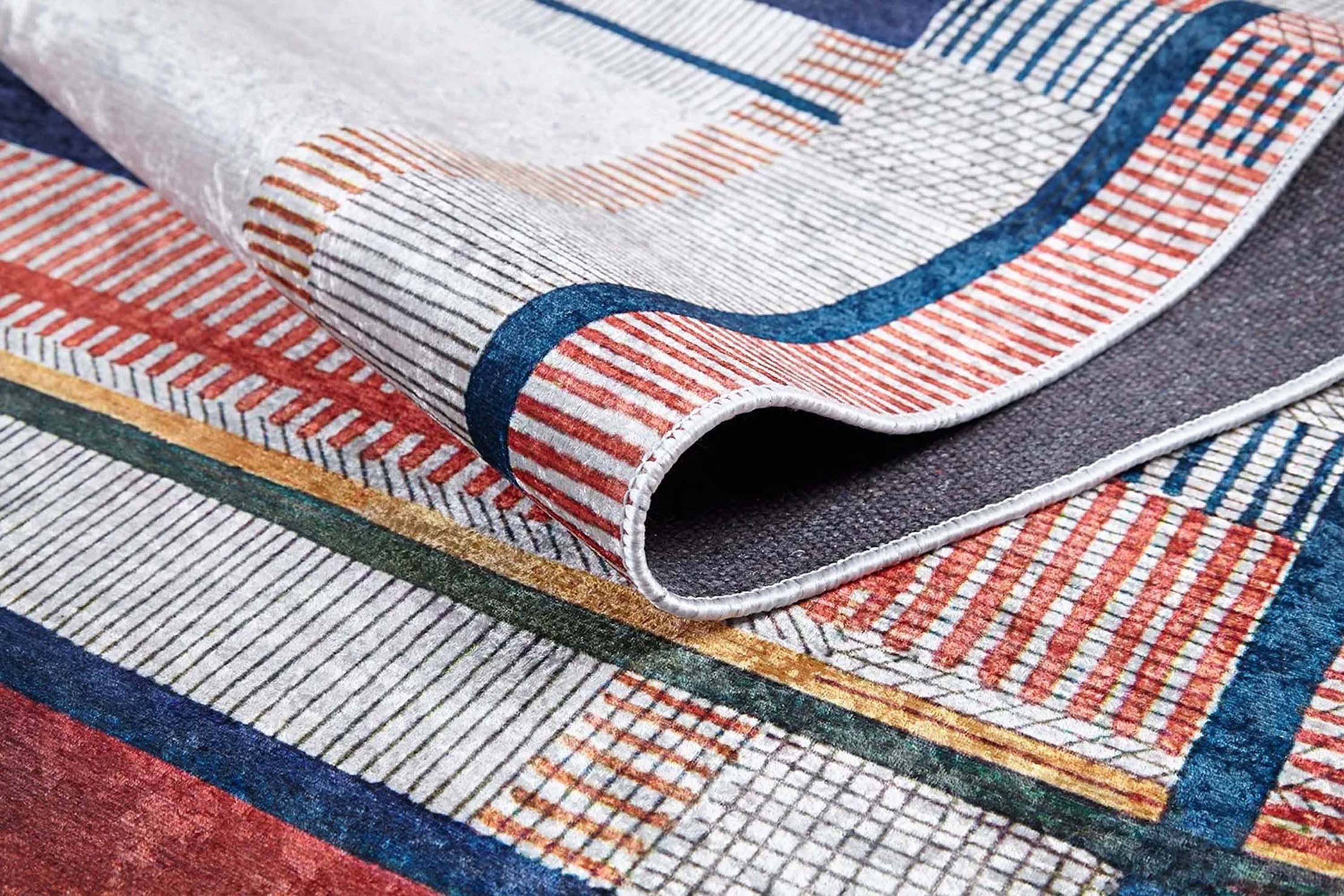 Solla Solid Beige Gray Rug Striped Border Rug