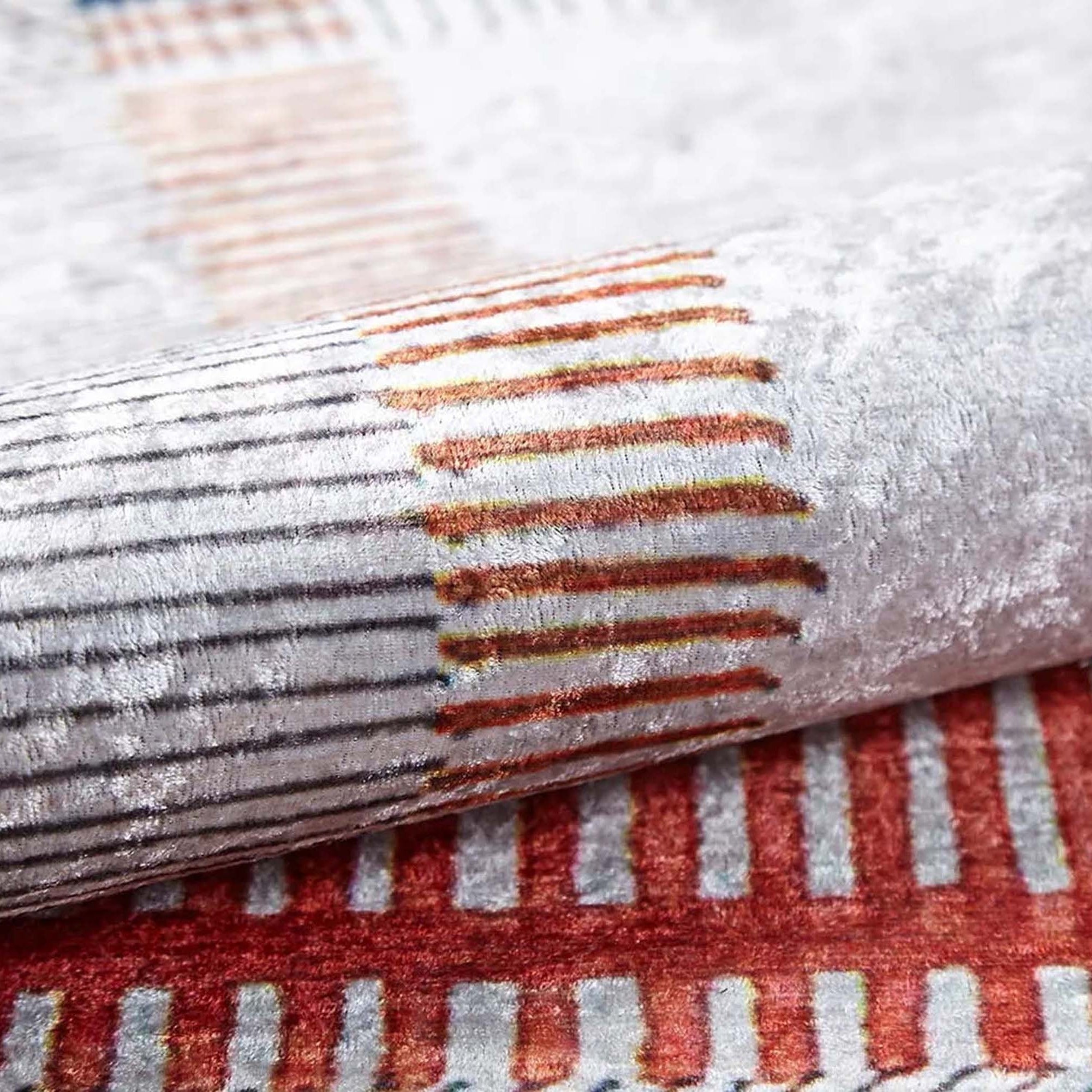 Solla Solid Beige Gray Rug Striped Border Rug