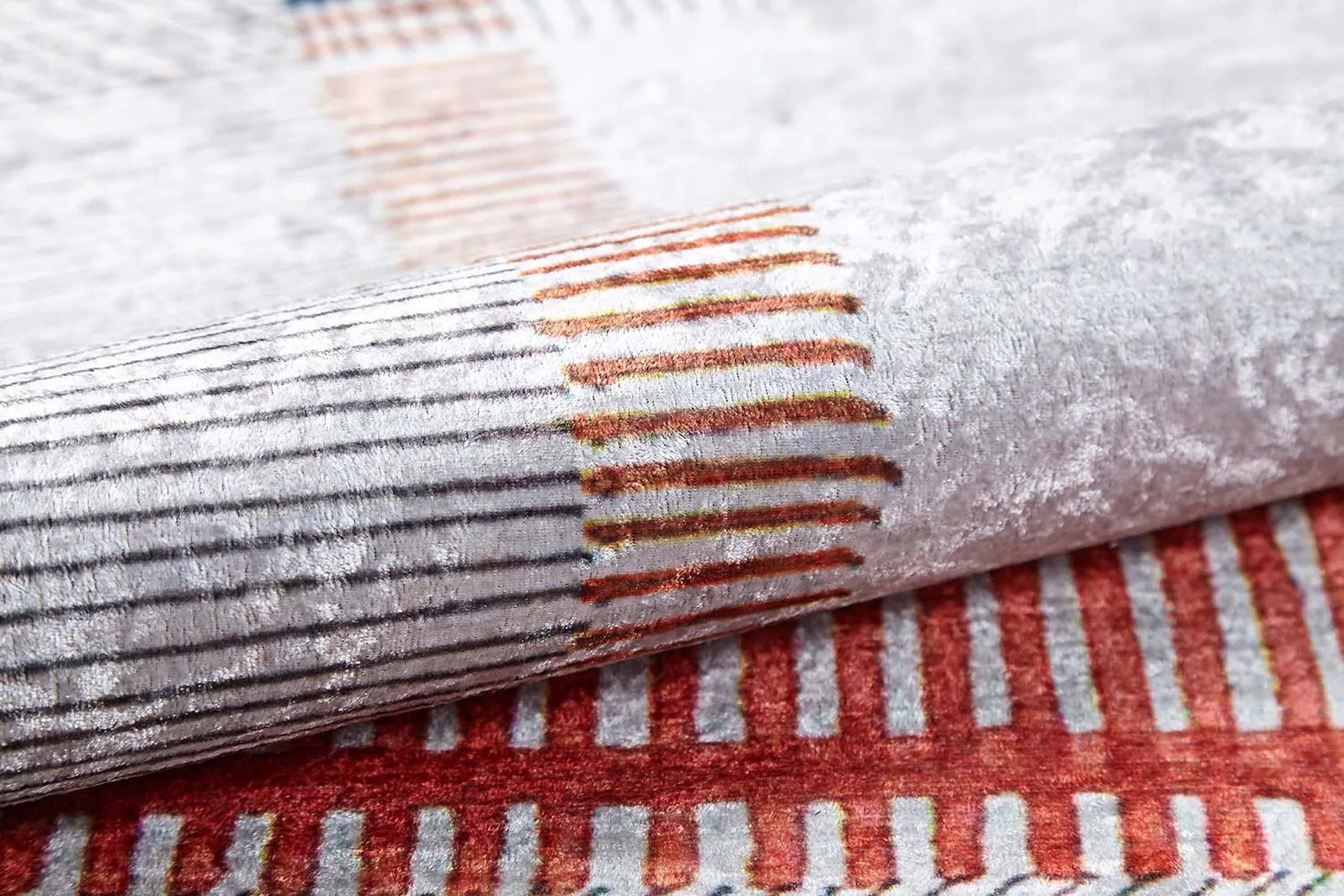 Solla Solid Beige Gray Rug Striped Border Rug