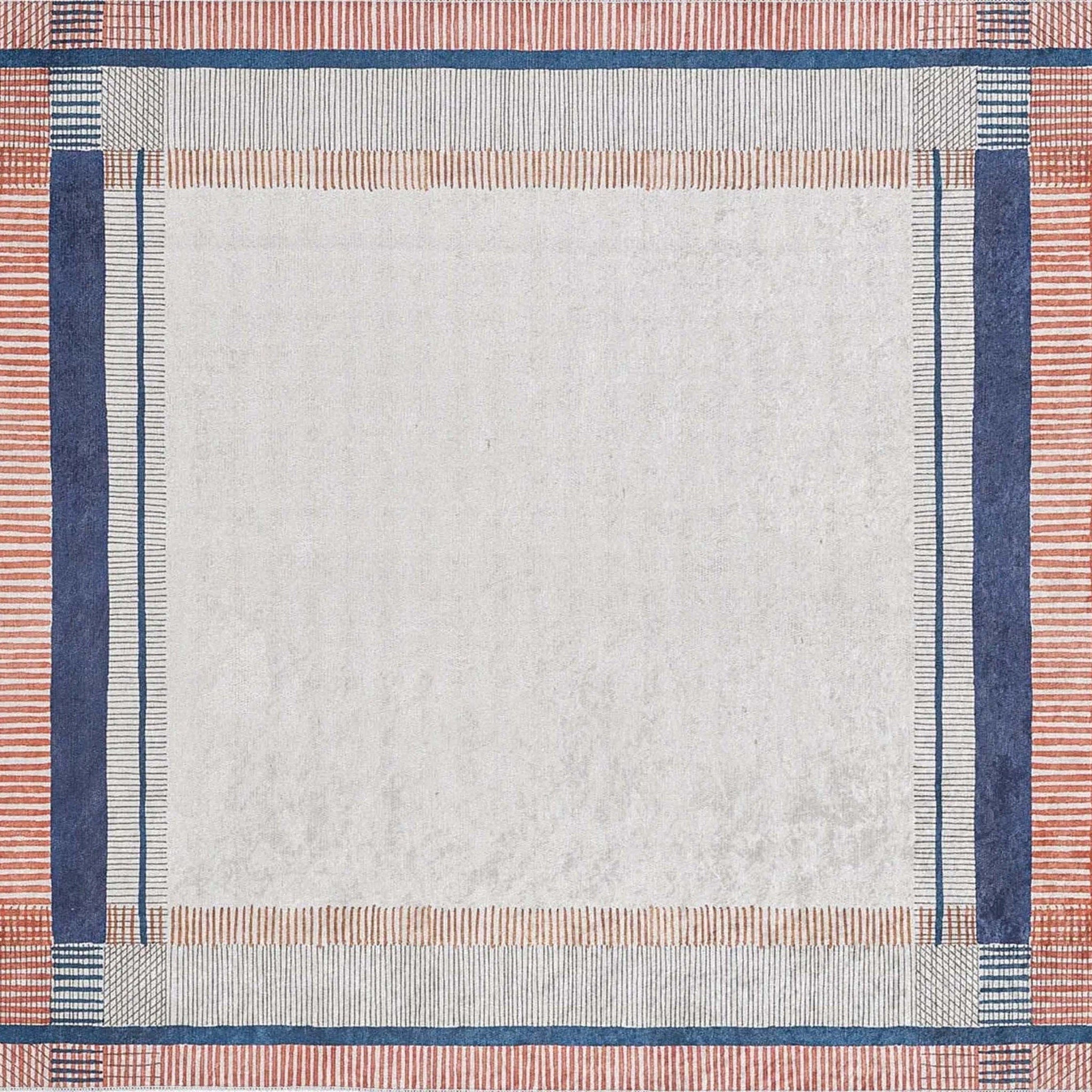 Solla Solid Beige Gray Rug Striped Border Rug
