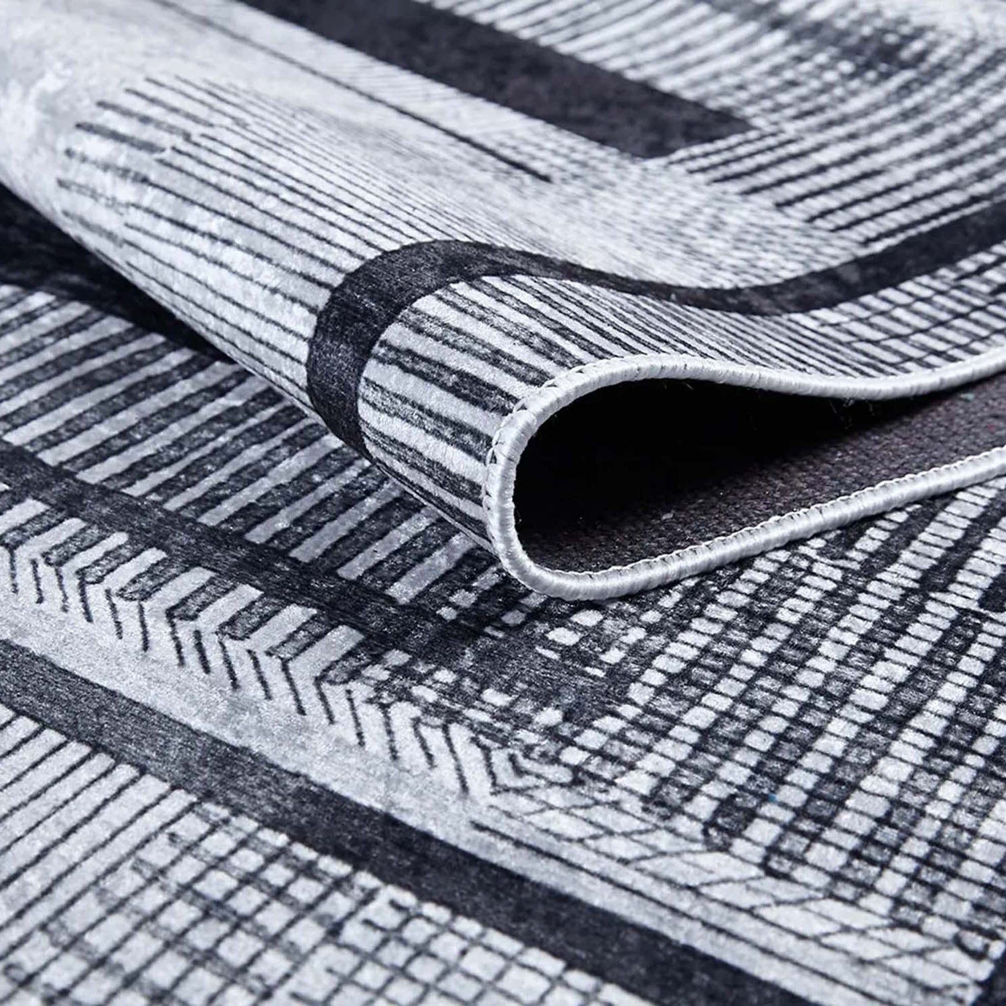 Solla Solid Beige Gray Rug Striped Border Rug