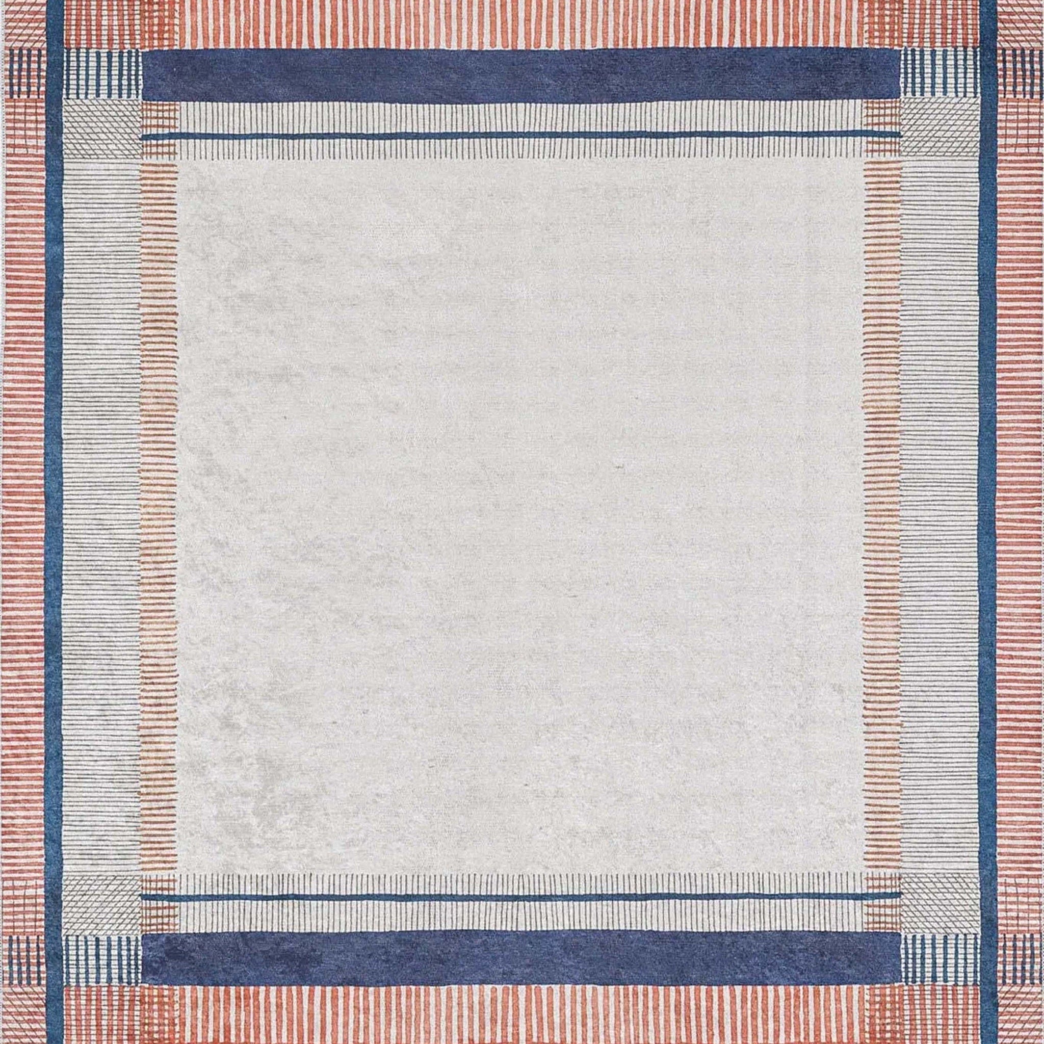 Solla Solid Beige Gray Rug Striped Border Rug