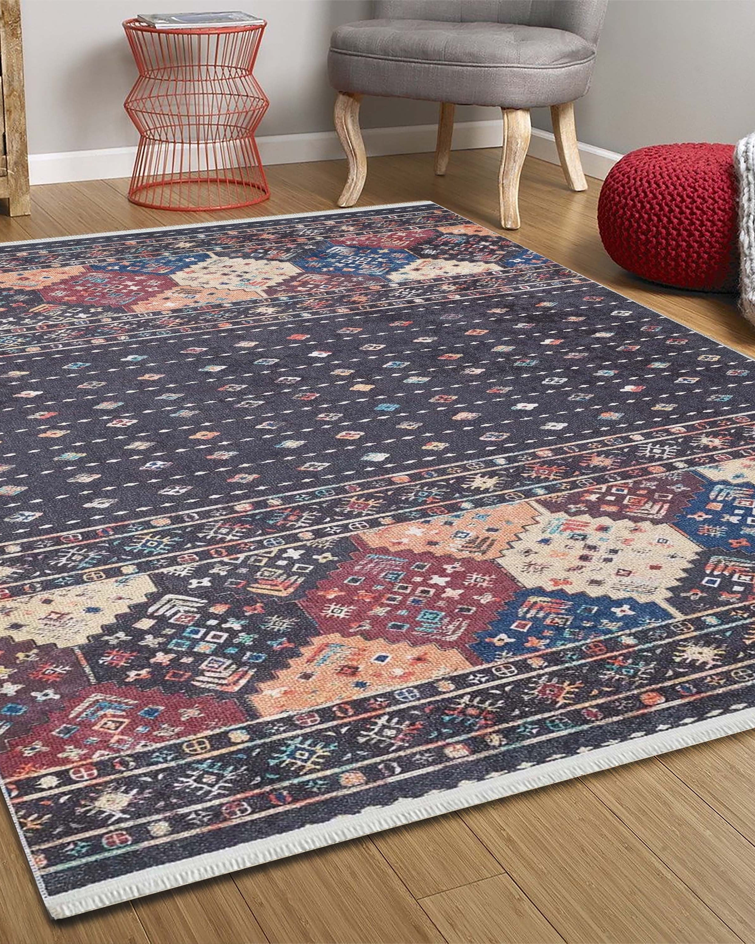 Suma Turkish Bohemian Black Rug