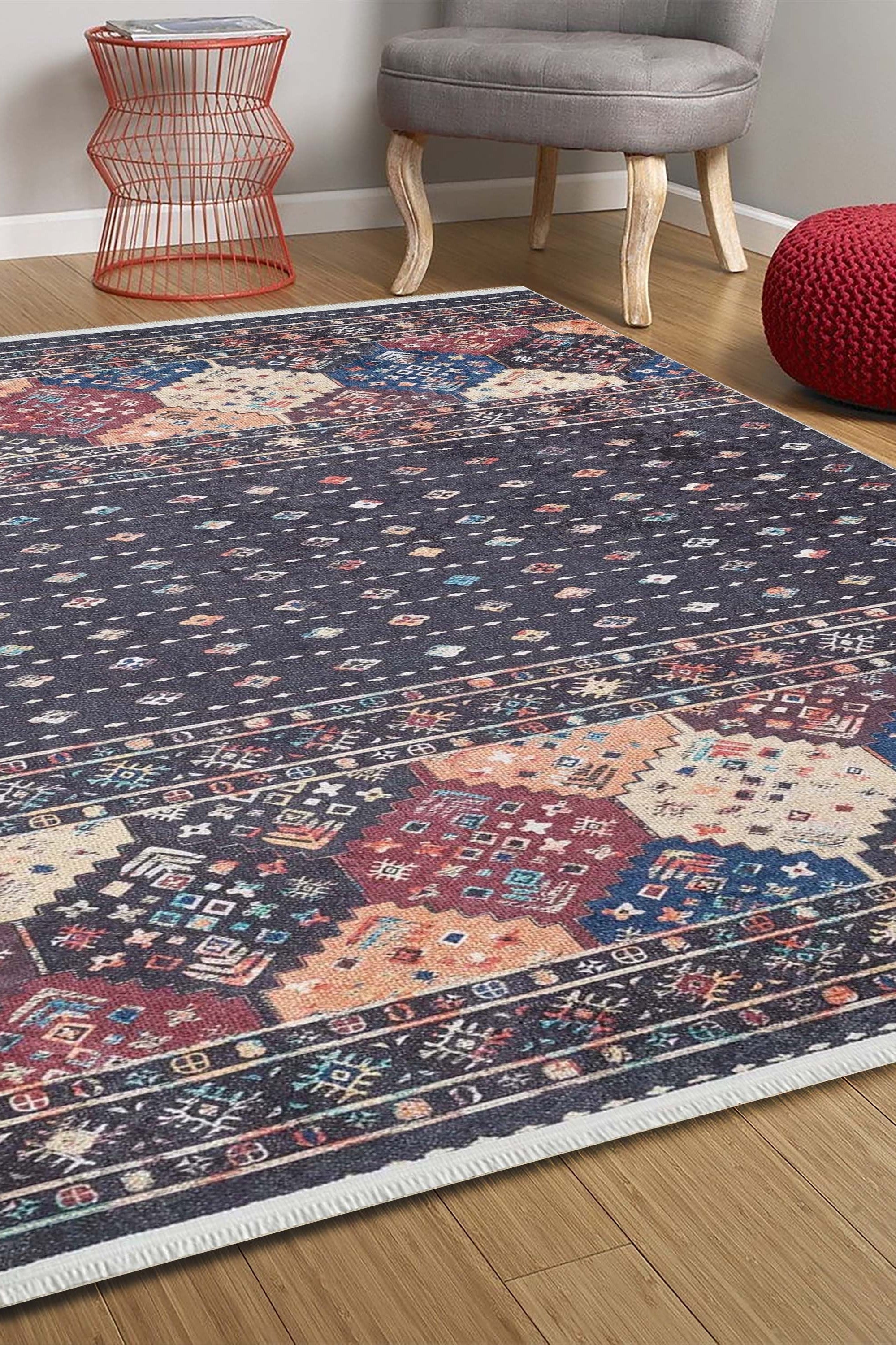 Suma Turkish Bohemian Black Rug