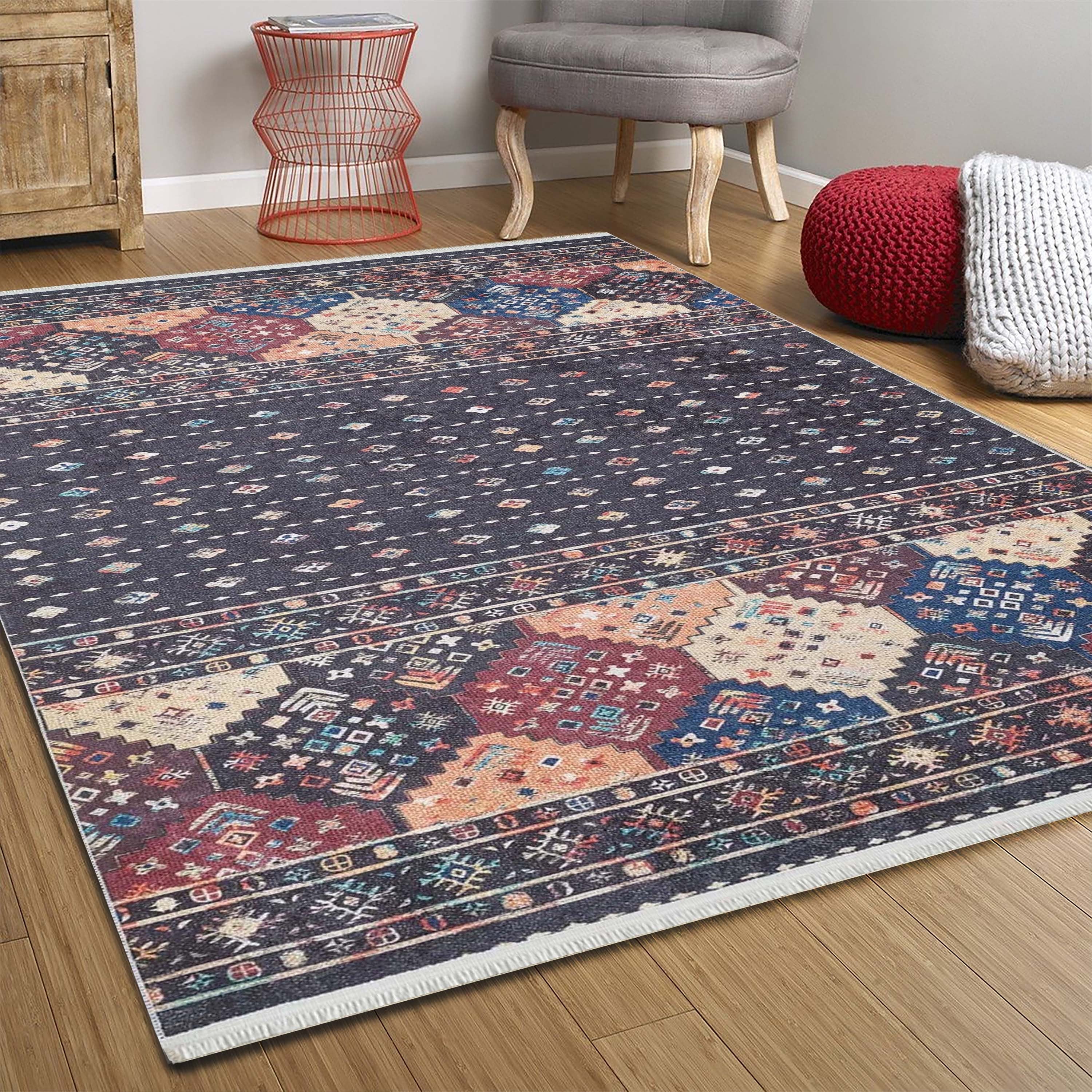 Suma Turkish Bohemian Black Rug