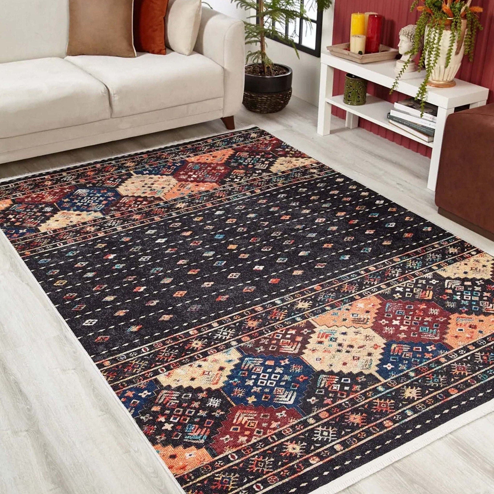 Suma Turkish Bohemian Black Rug