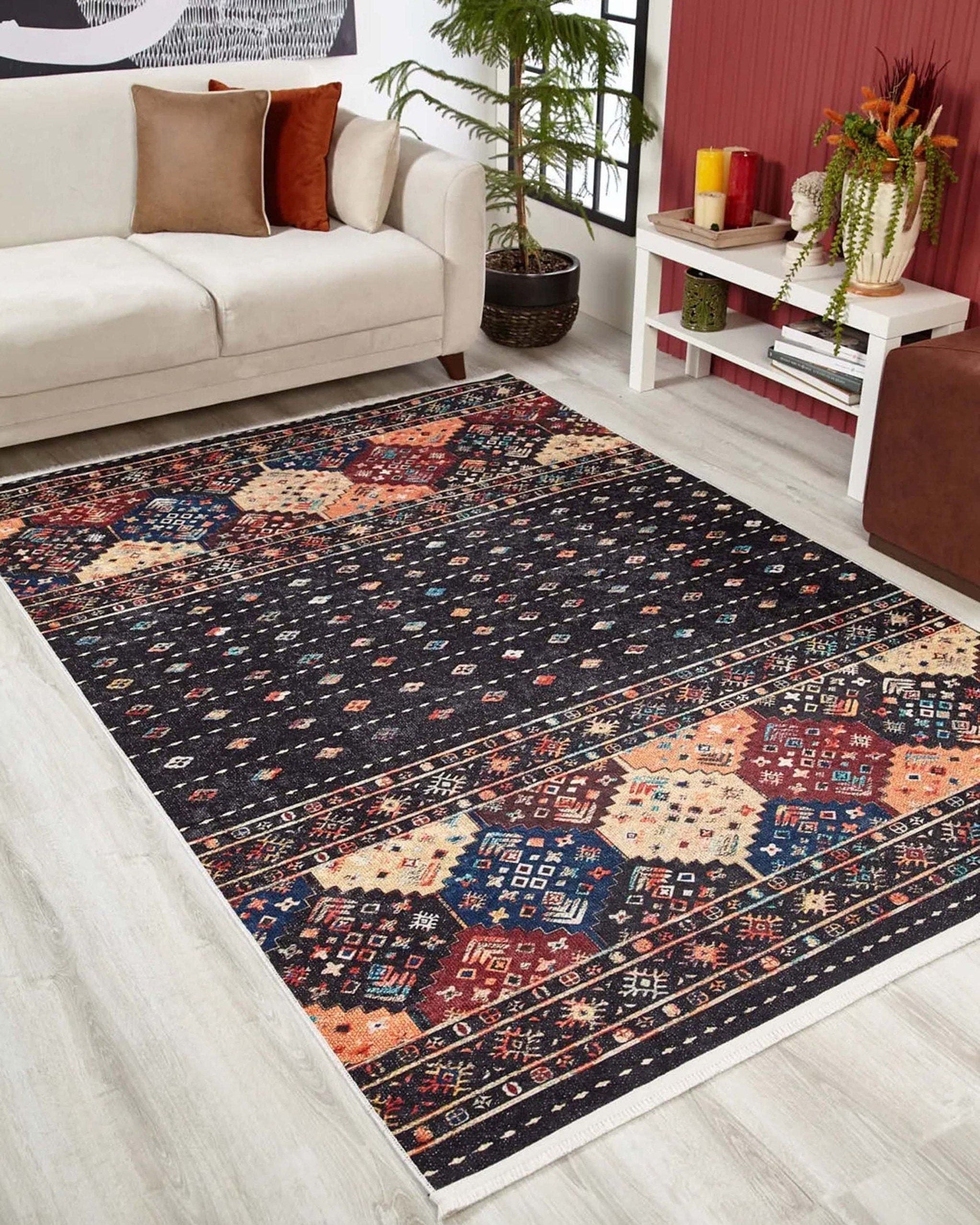 Suma Turkish Bohemian Black Rug
