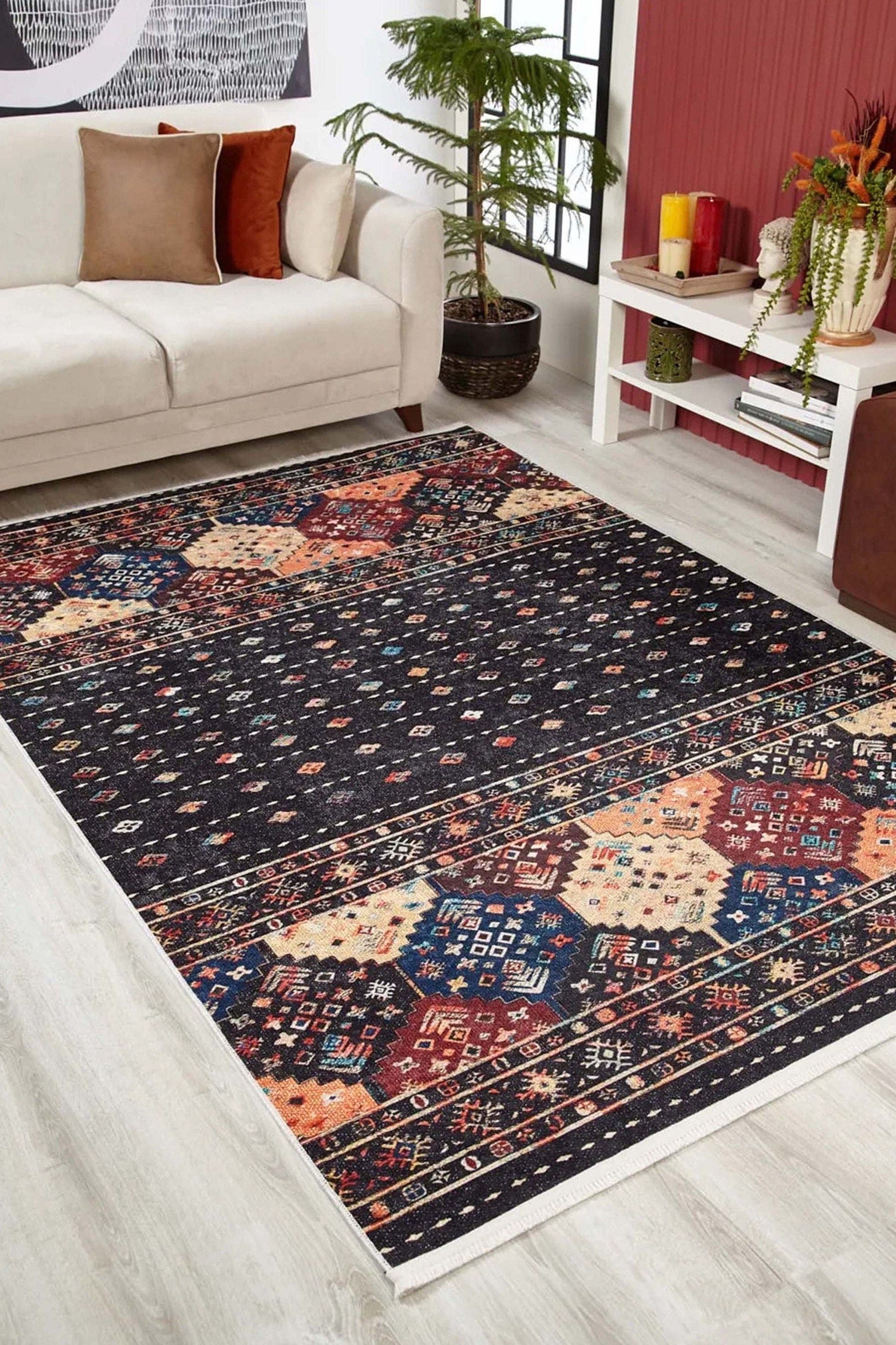 Suma Turkish Bohemian Black Rug