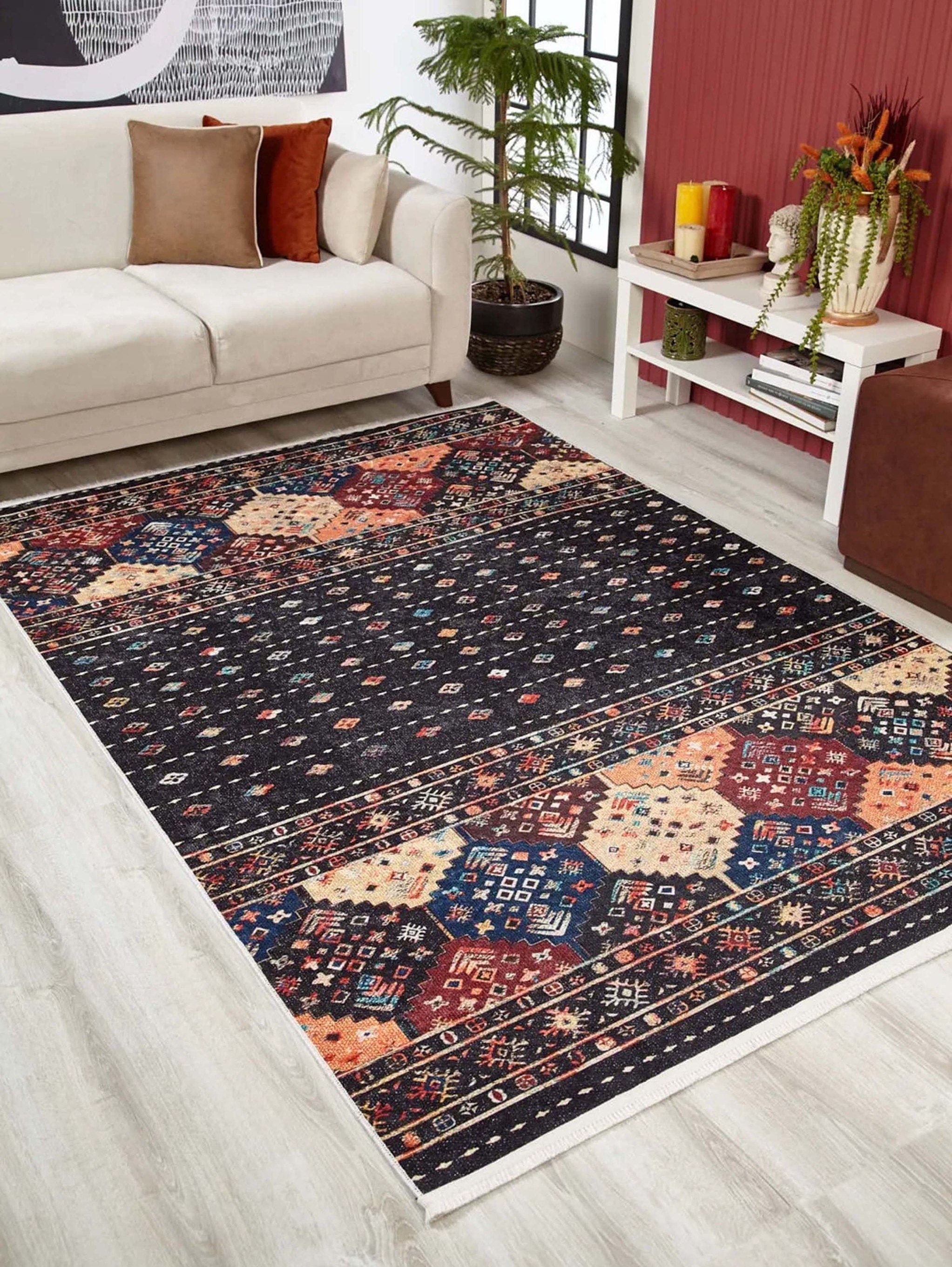 Suma Turkish Bohemian Black Rug