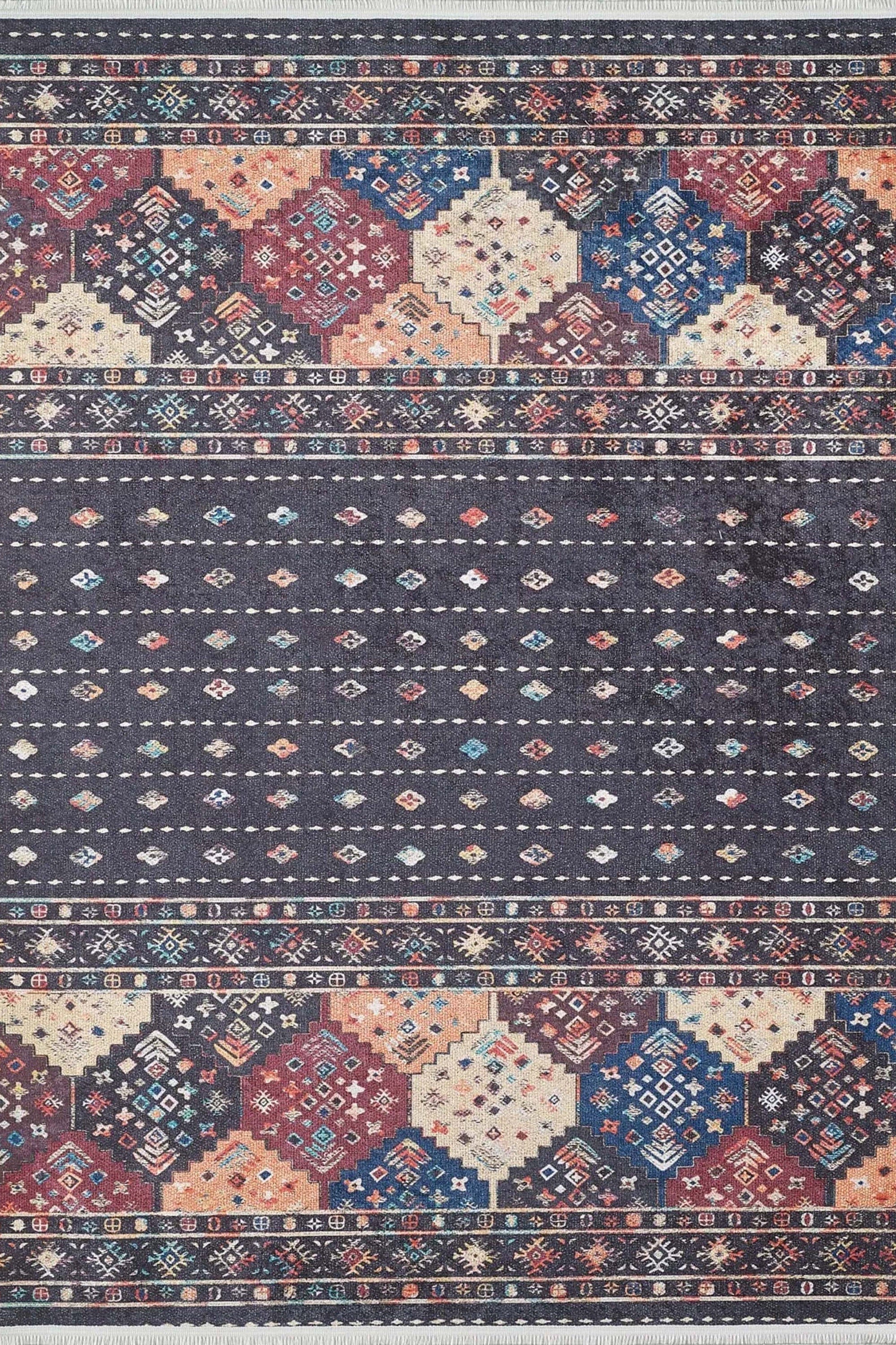 Suma Turkish Bohemian Black Rug