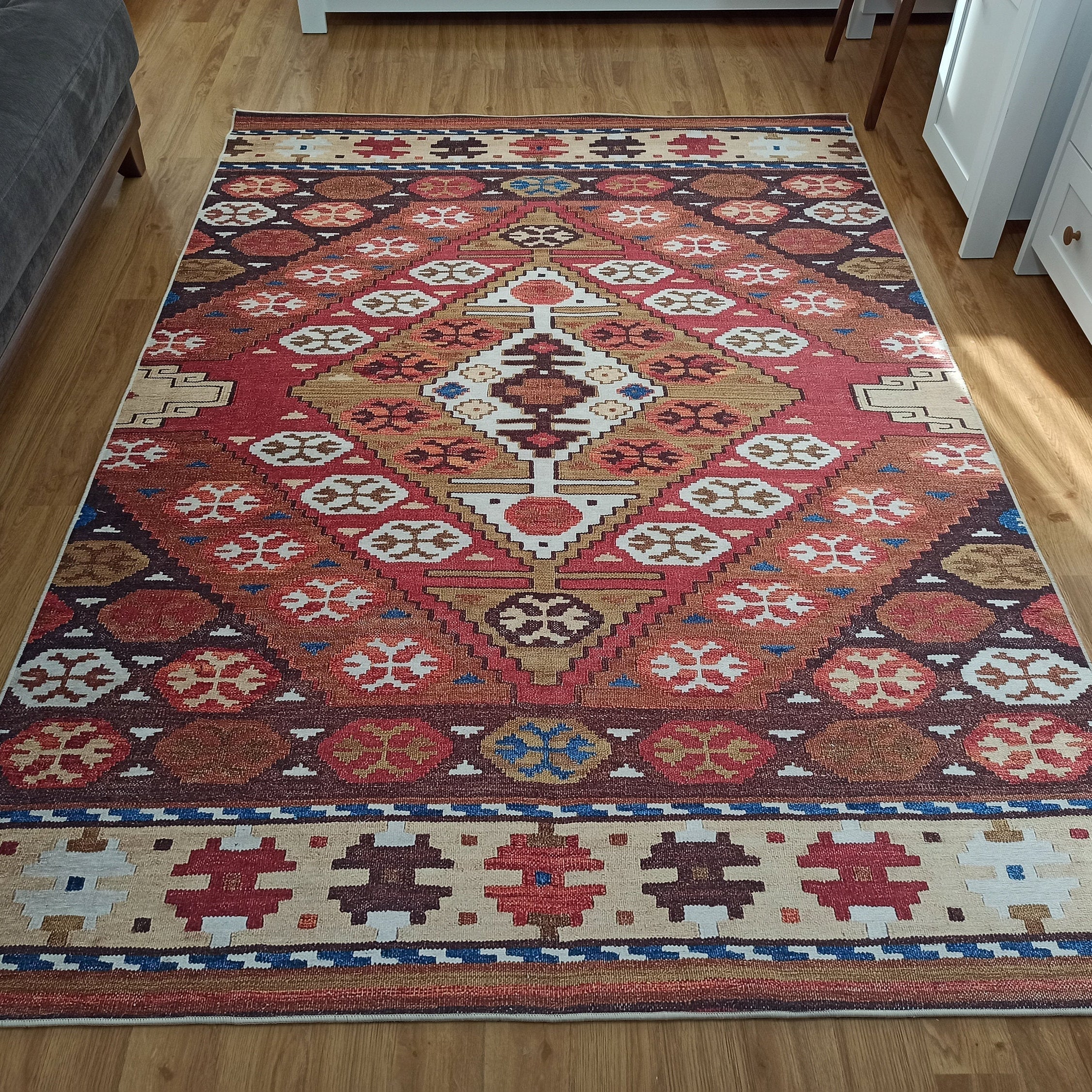 Suna Turkish Kilim Pastel Coral Red Rug