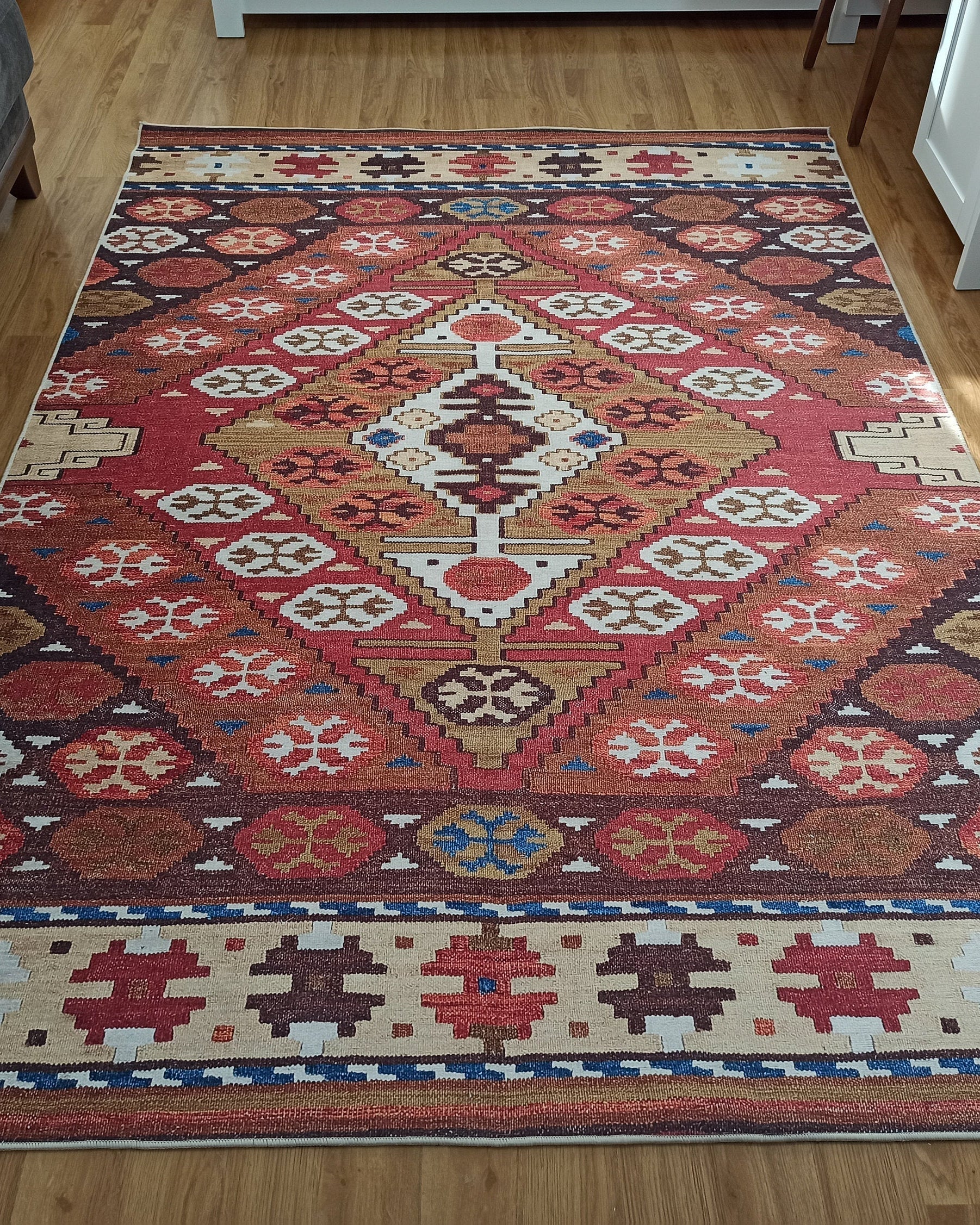 Suna Turkish Kilim Pastel Coral Red Rug
