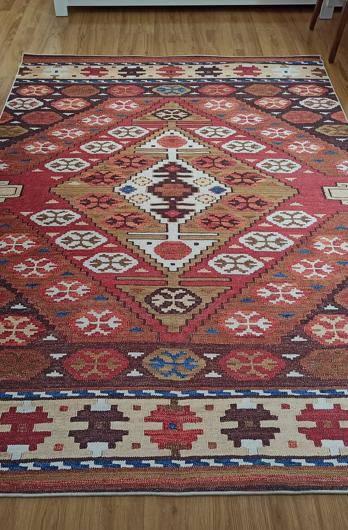Suna Turkish Kilim Pastel Coral Red Rug