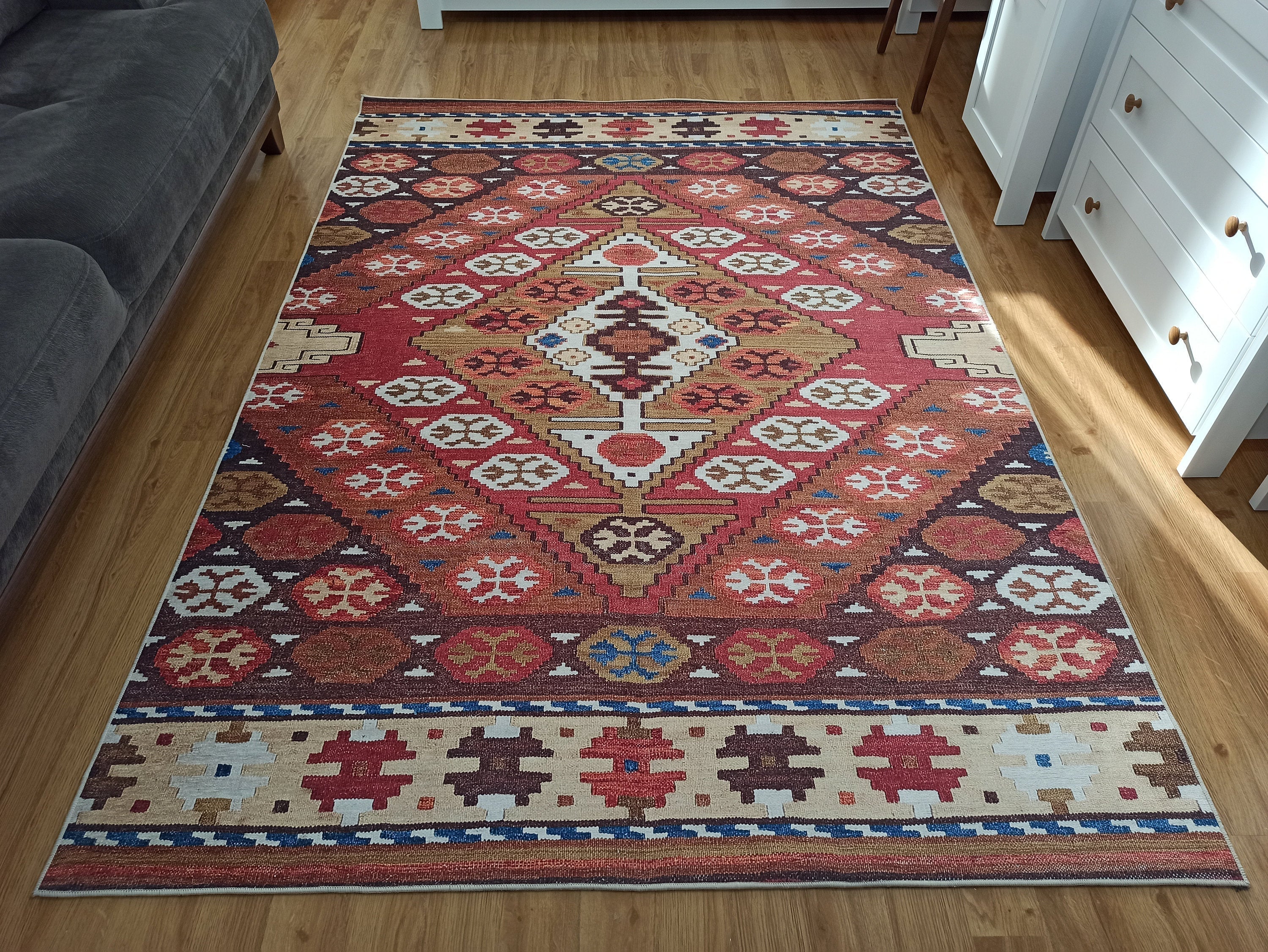 Suna Turkish Kilim Pastel Coral Red Rug