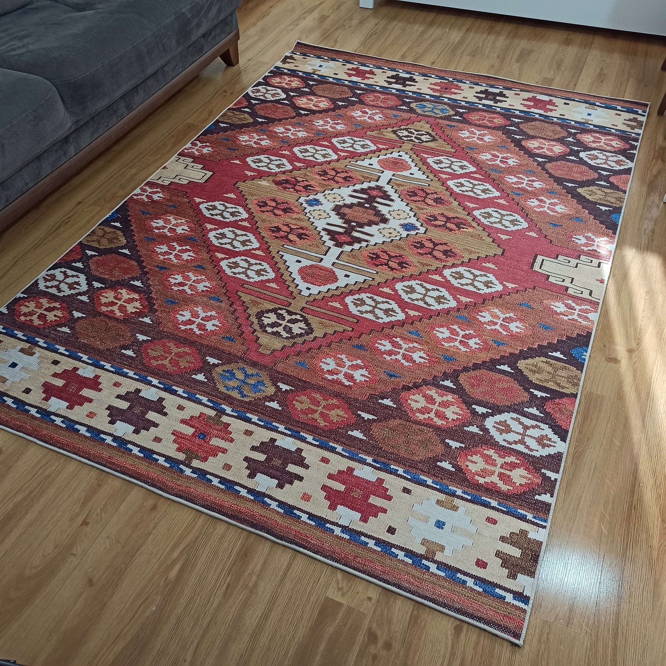 Suna Turkish Kilim Pastel Coral Red Rug