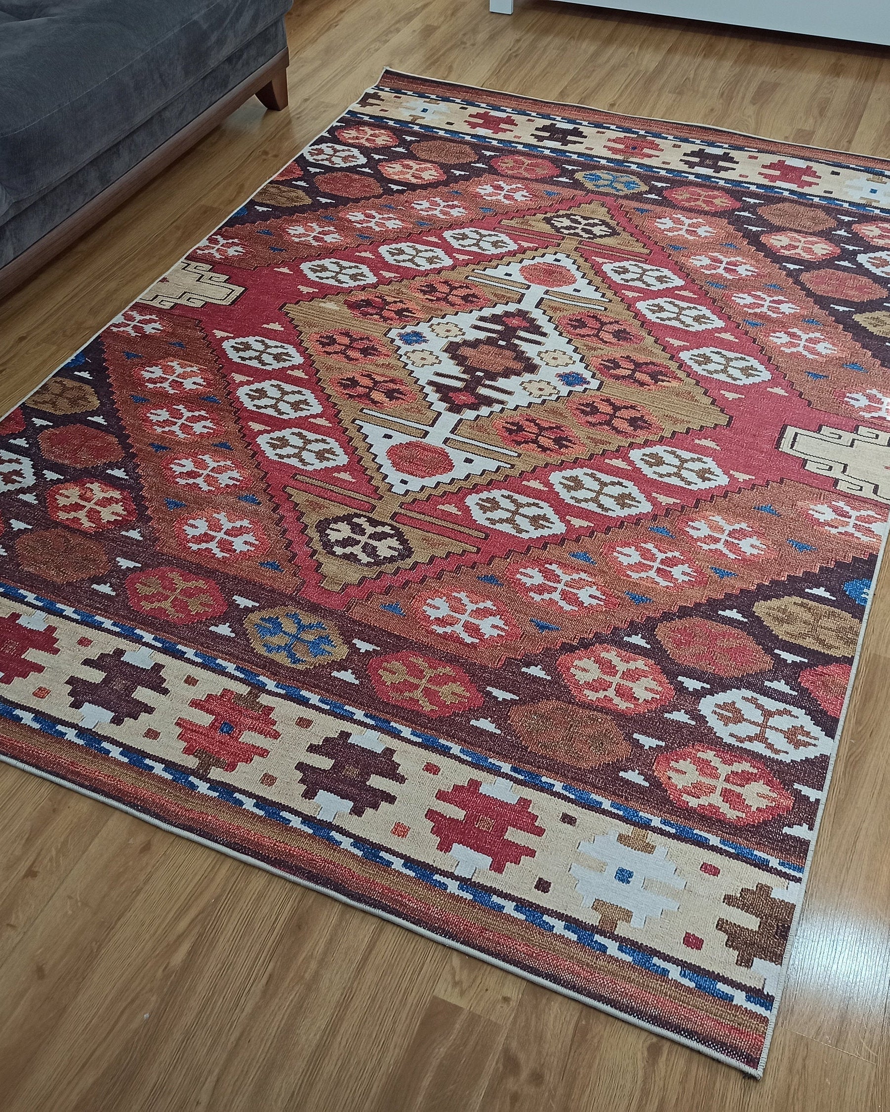 Suna Turkish Kilim Pastel Coral Red Rug