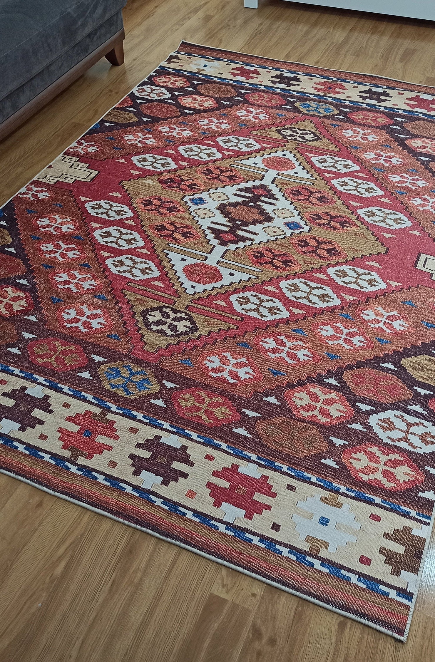 Suna Turkish Kilim Pastel Coral Red Rug