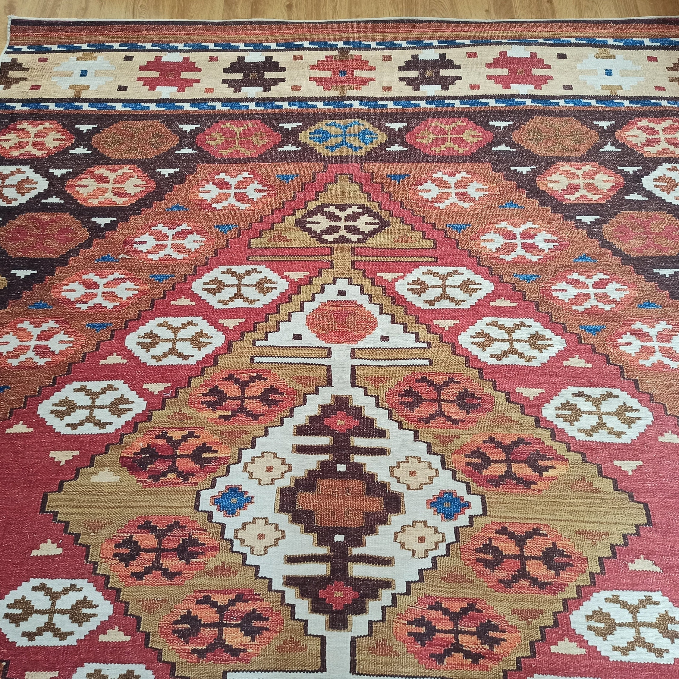 Suna Turkish Kilim Pastel Coral Red Rug