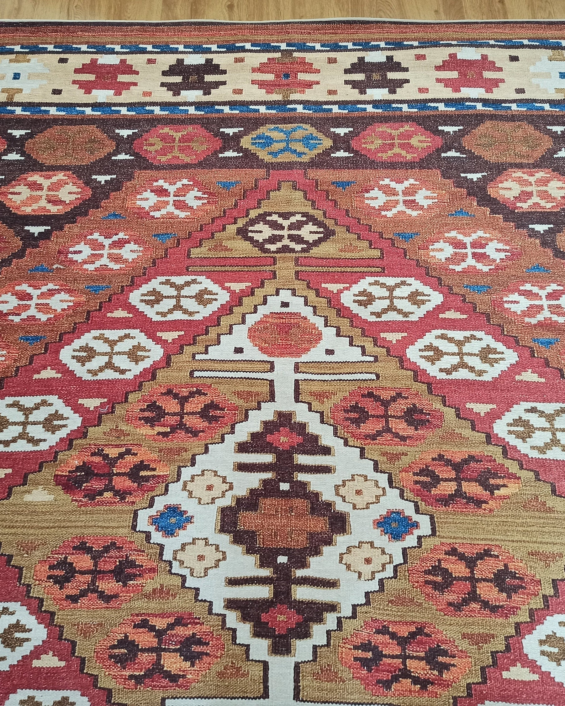 Suna Turkish Kilim Pastel Coral Red Rug