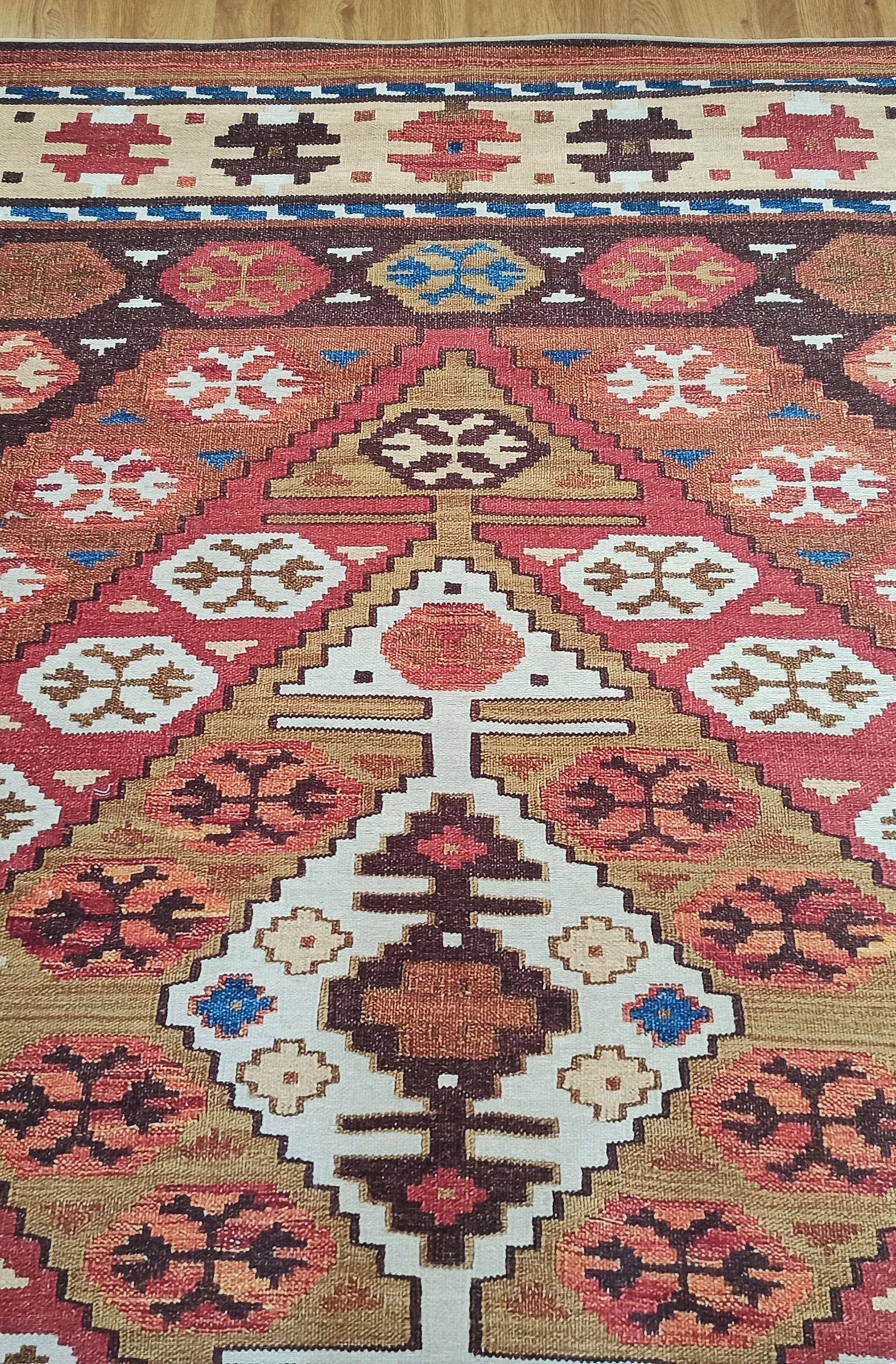 Suna Turkish Kilim Pastel Coral Red Rug